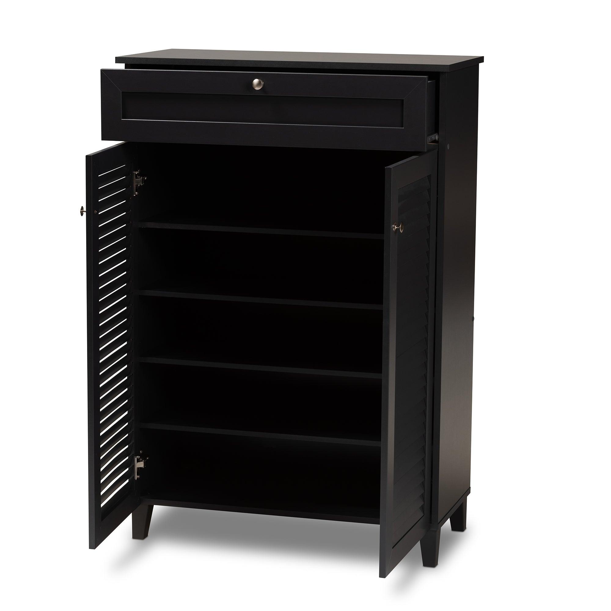 Coolidge Modern and Contemporary Dark Finished 5-Shelf Wood Shoe Storage Cabinet with Drawer