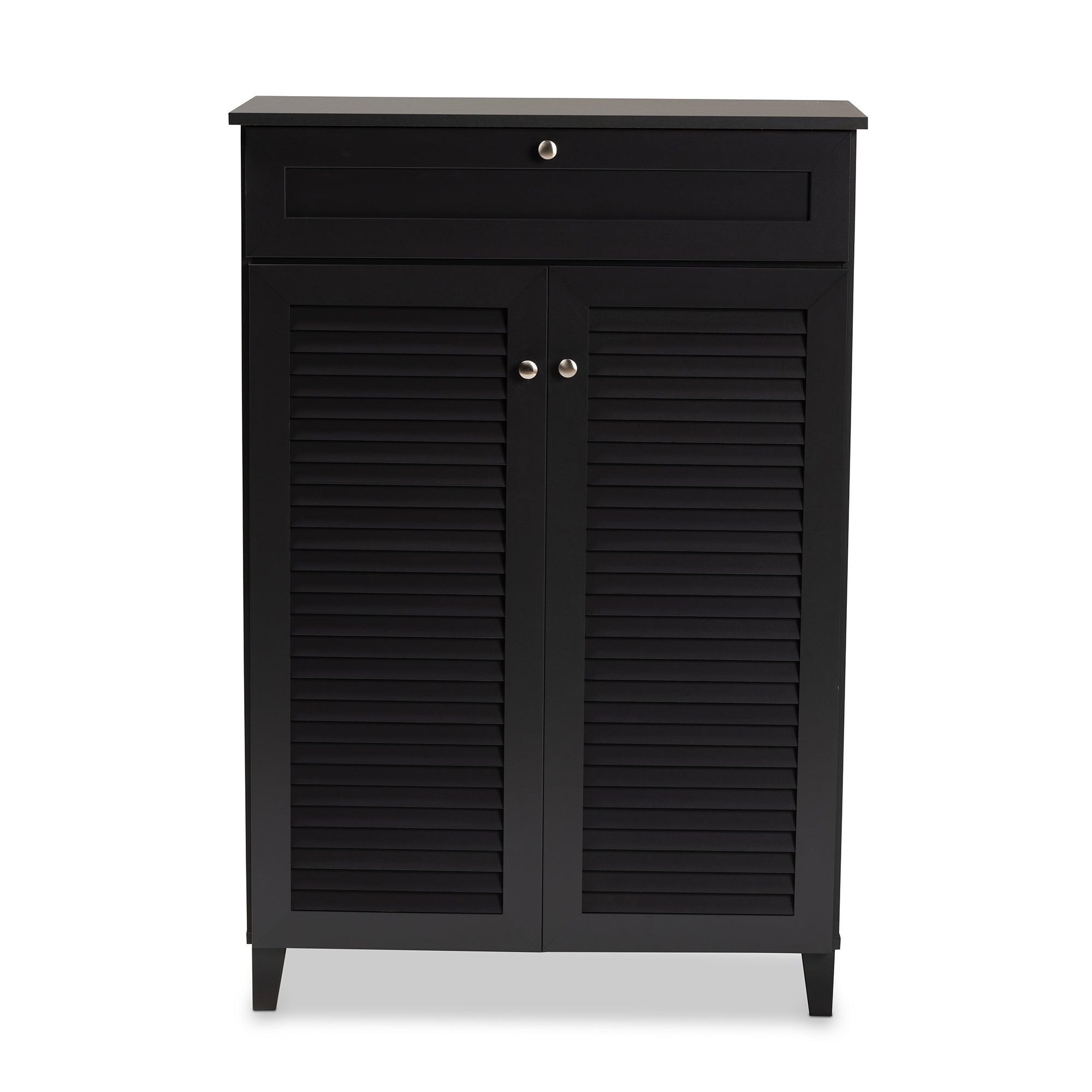 Coolidge Modern and Contemporary Dark Finished 5-Shelf Wood Shoe Storage Cabinet with Drawer