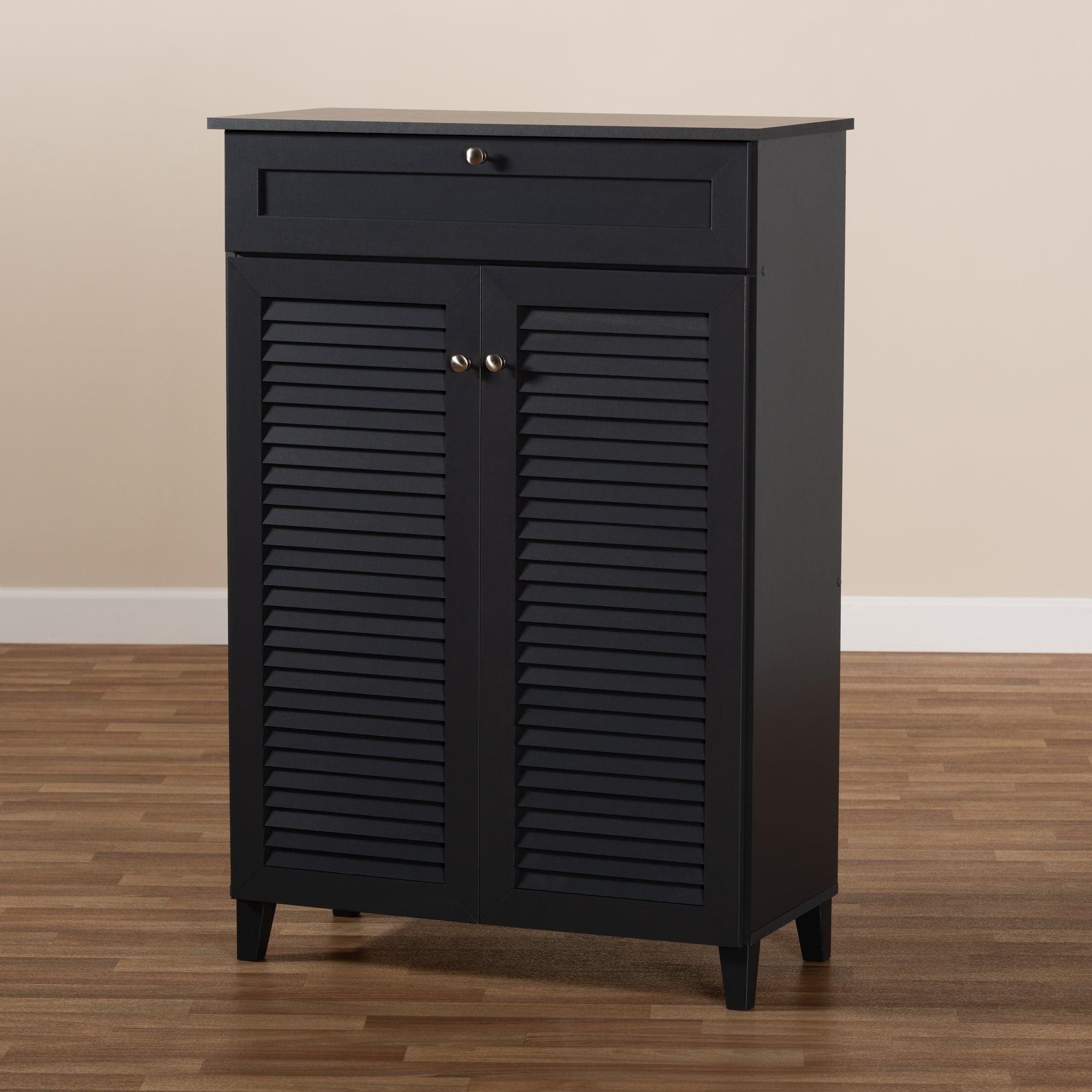 Coolidge Modern and Contemporary Dark Finished 5-Shelf Wood Shoe Storage Cabinet with Drawer