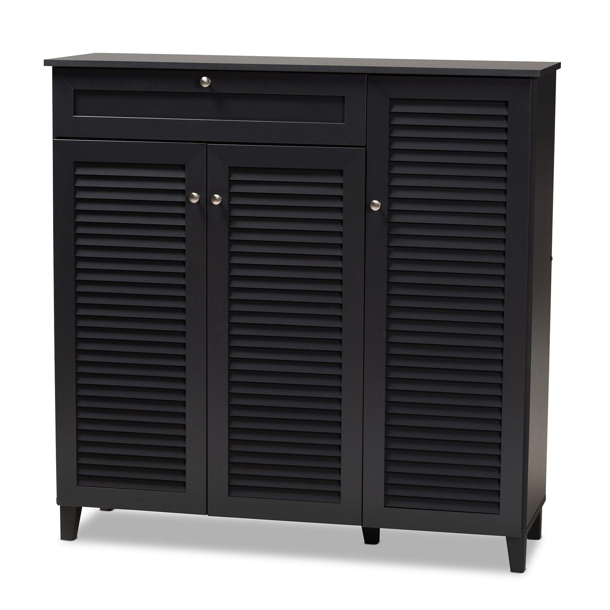 Coolidge Modern and Contemporary Dark Finished 11-Shelf Wood Shoe Storage Cabinet with Drawer