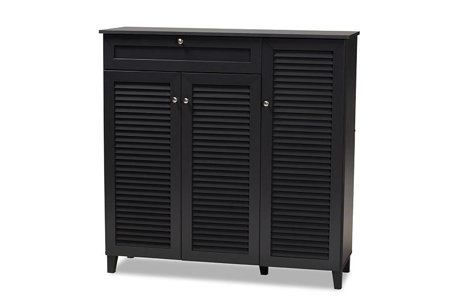 Coolidge Modern and Contemporary Dark Finished 11-Shelf Wood Shoe Storage Cabinet with Drawer