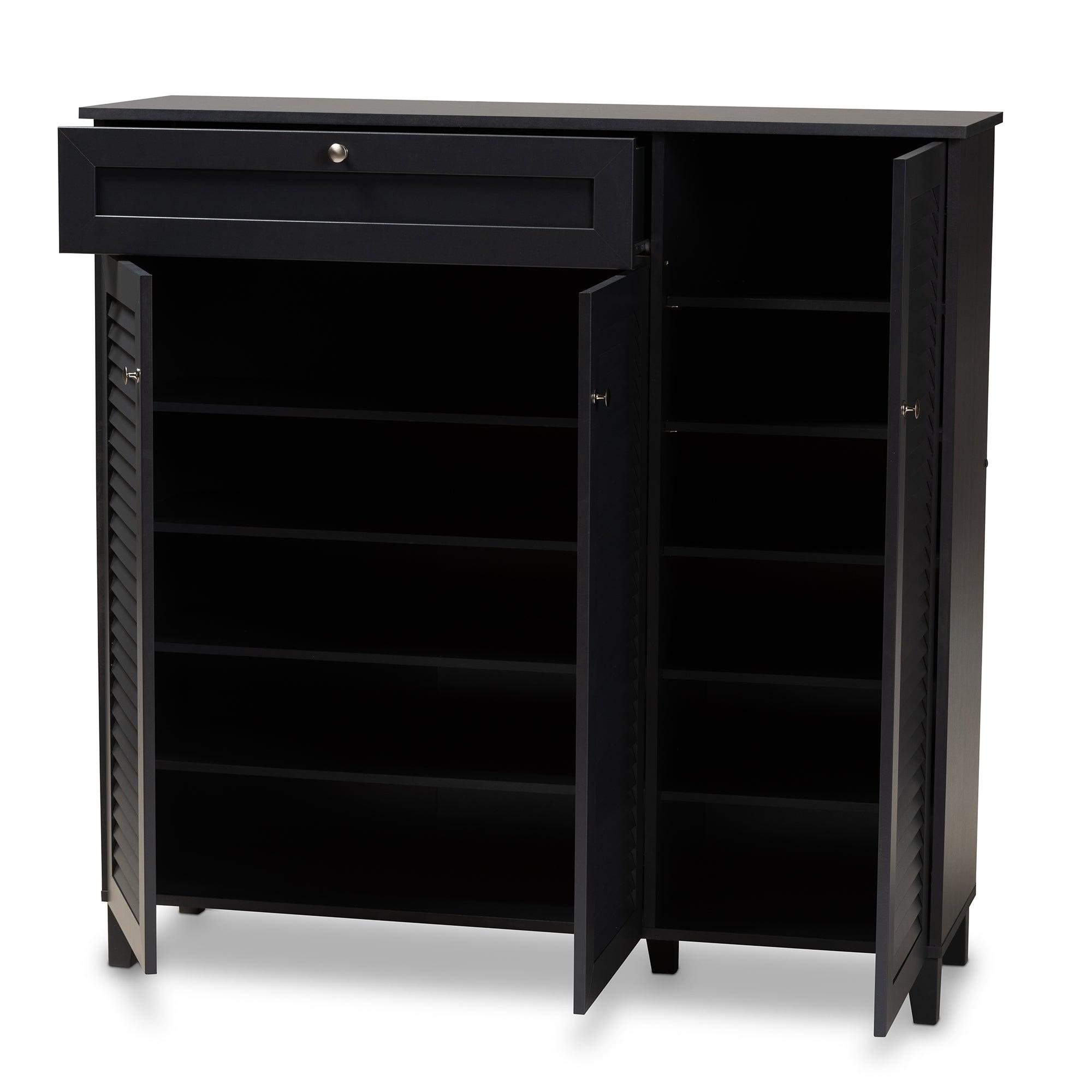 Coolidge Modern and Contemporary Dark Finished 11-Shelf Wood Shoe Storage Cabinet with Drawer