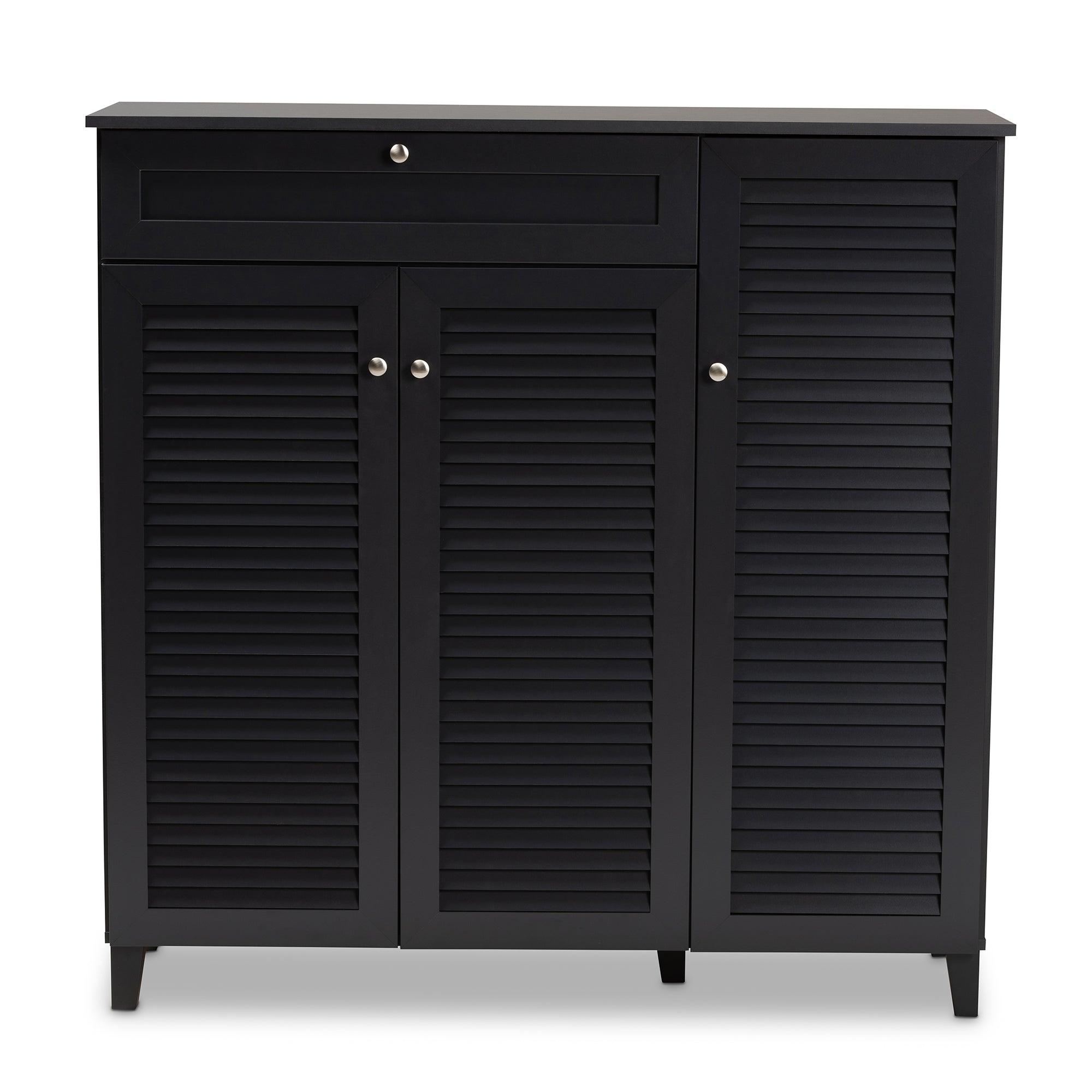 Coolidge Modern and Contemporary Dark Finished 11-Shelf Wood Shoe Storage Cabinet with Drawer