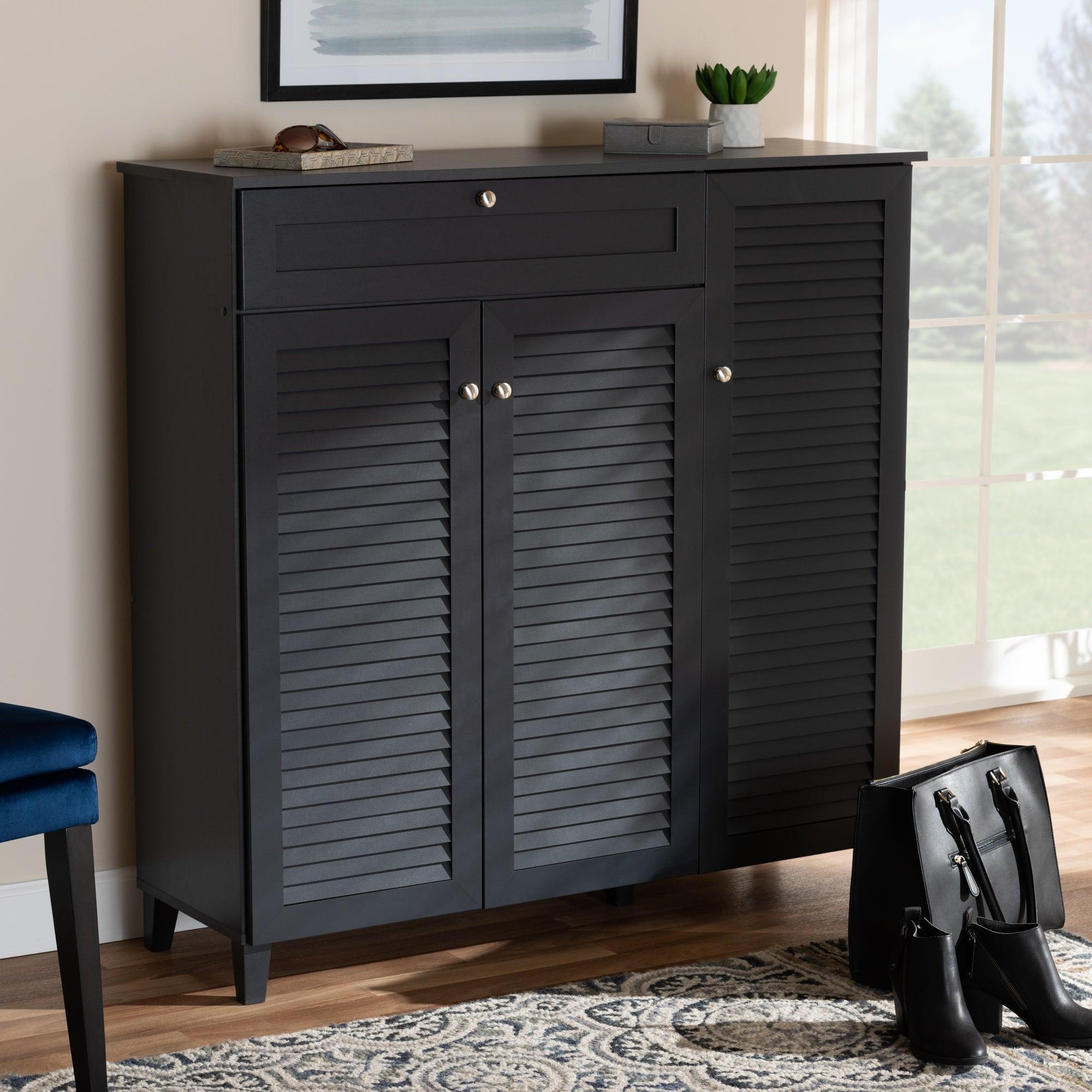 Coolidge Modern and Contemporary Dark Finished 11-Shelf Wood Shoe Storage Cabinet with Drawer