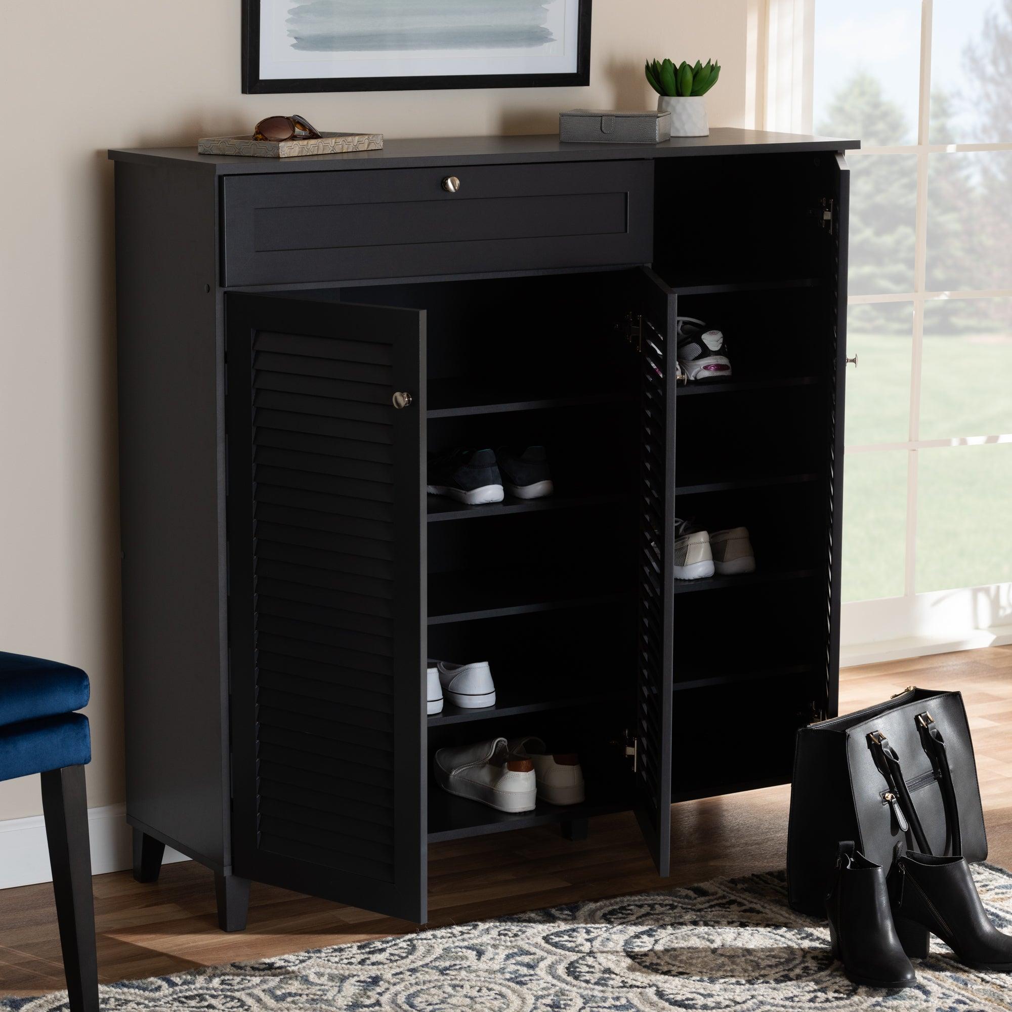 Coolidge Modern and Contemporary Dark Finished 11-Shelf Wood Shoe Storage Cabinet with Drawer