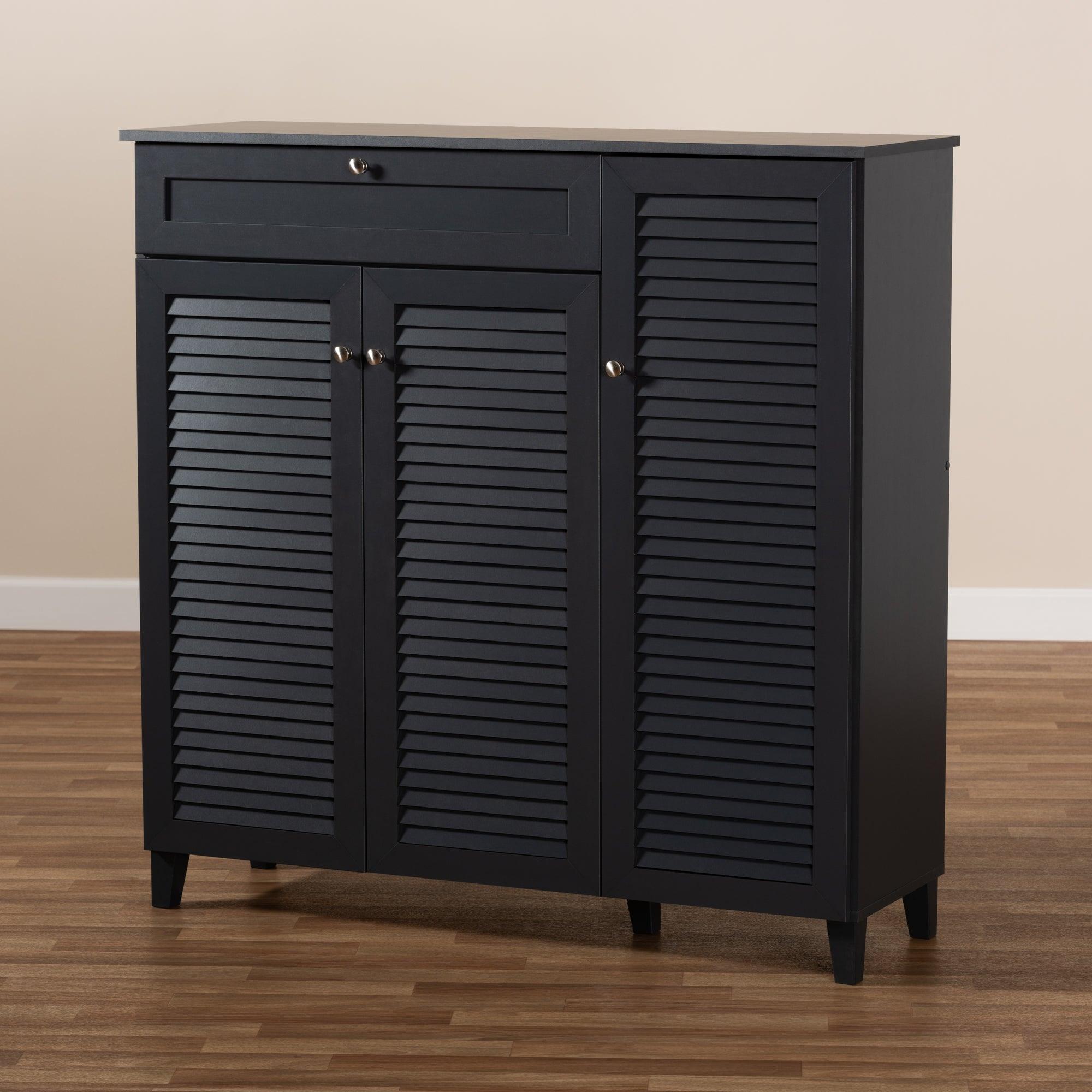 Coolidge Modern and Contemporary Dark Finished 11-Shelf Wood Shoe Storage Cabinet with Drawer