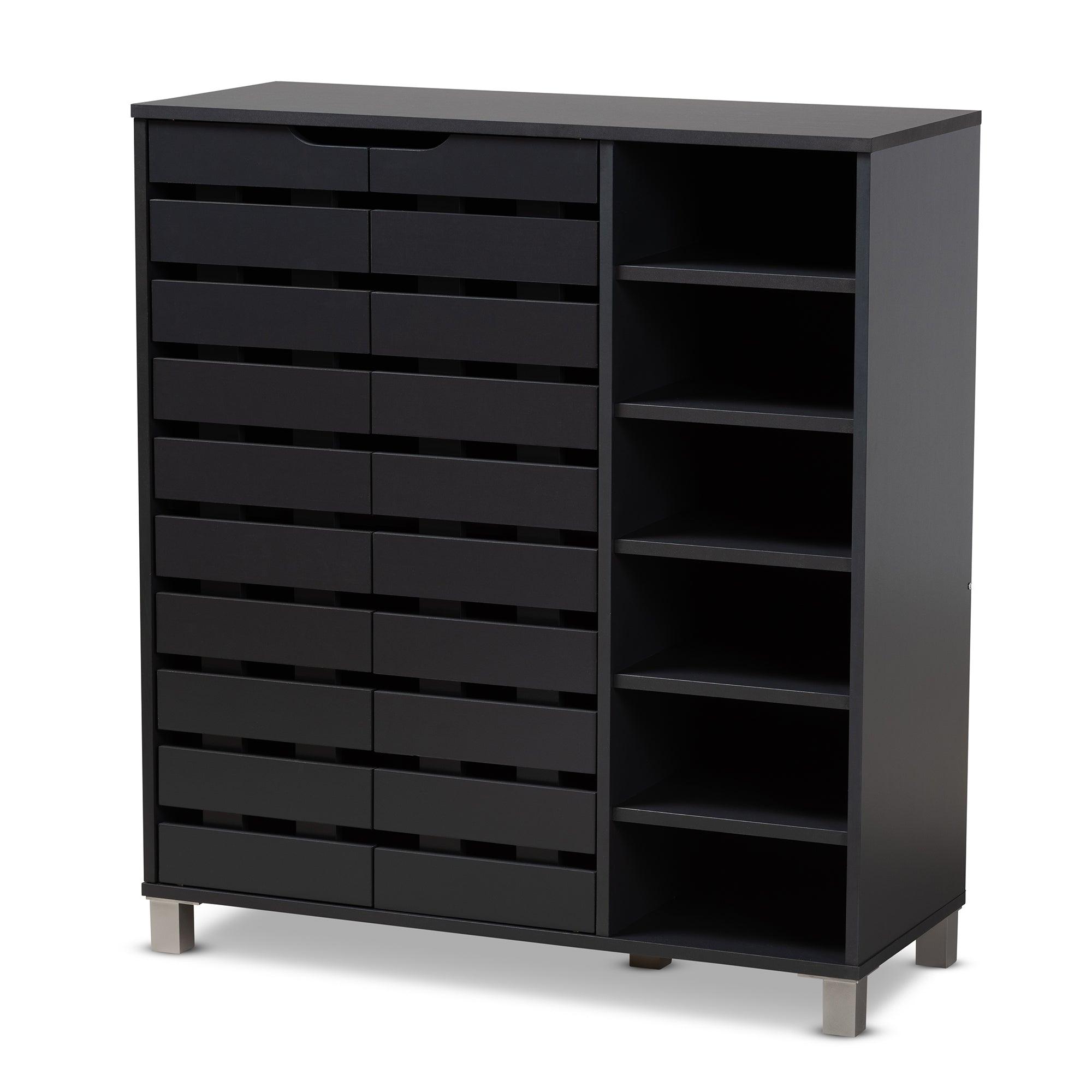 Shirley Modern and Contemporary Dark Finished 2-Door Wood Shoe Storage Cabinet with Open Shelves