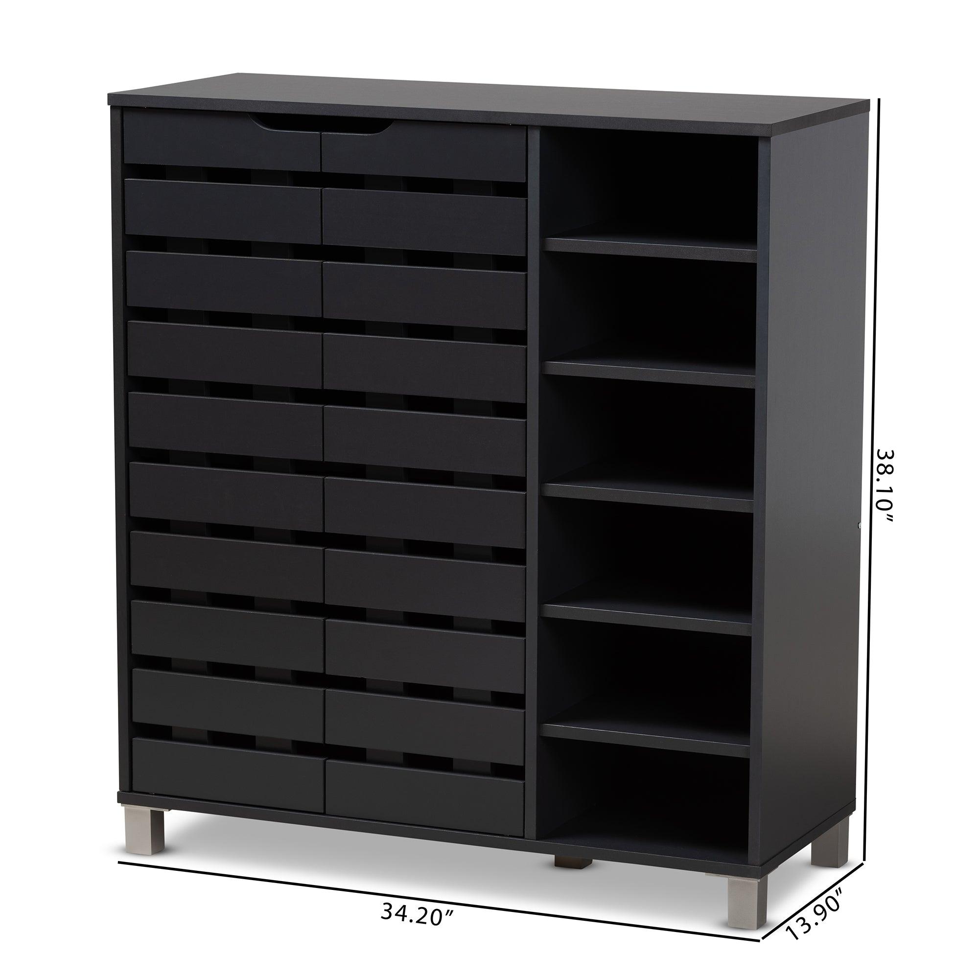 Shirley Modern and Contemporary Dark Finished 2-Door Wood Shoe Storage Cabinet with Open Shelves