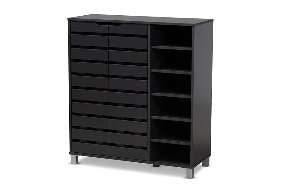 Shirley Modern and Contemporary Dark Finished 2-Door Wood Shoe Storage Cabinet with Open Shelves