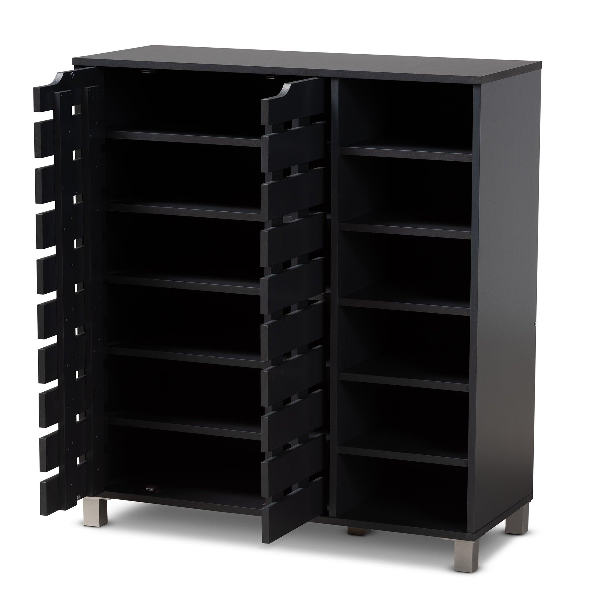 Shirley Modern and Contemporary Dark Finished 2-Door Wood Shoe Storage Cabinet with Open Shelves