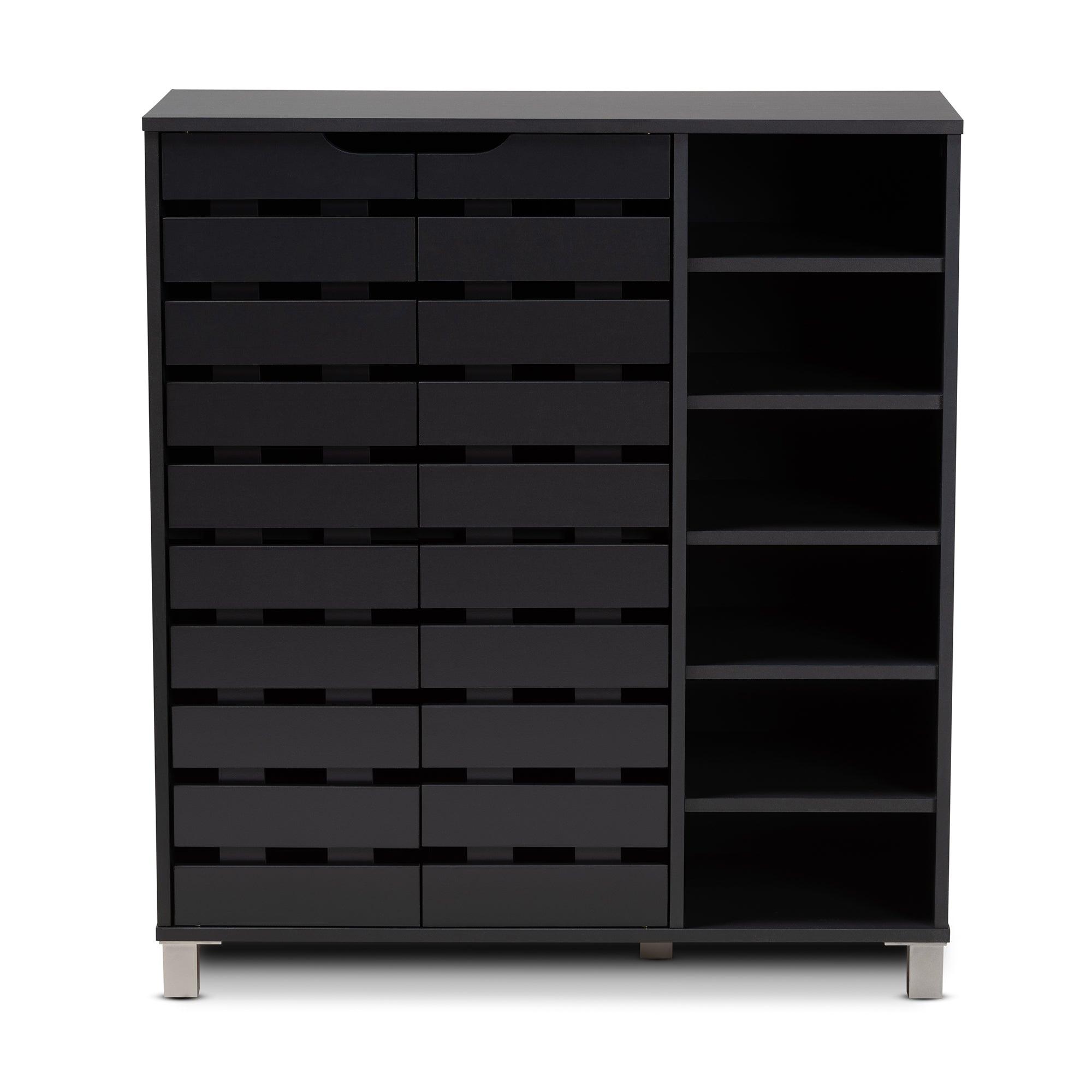 Shirley Modern and Contemporary Dark Finished 2-Door Wood Shoe Storage Cabinet with Open Shelves