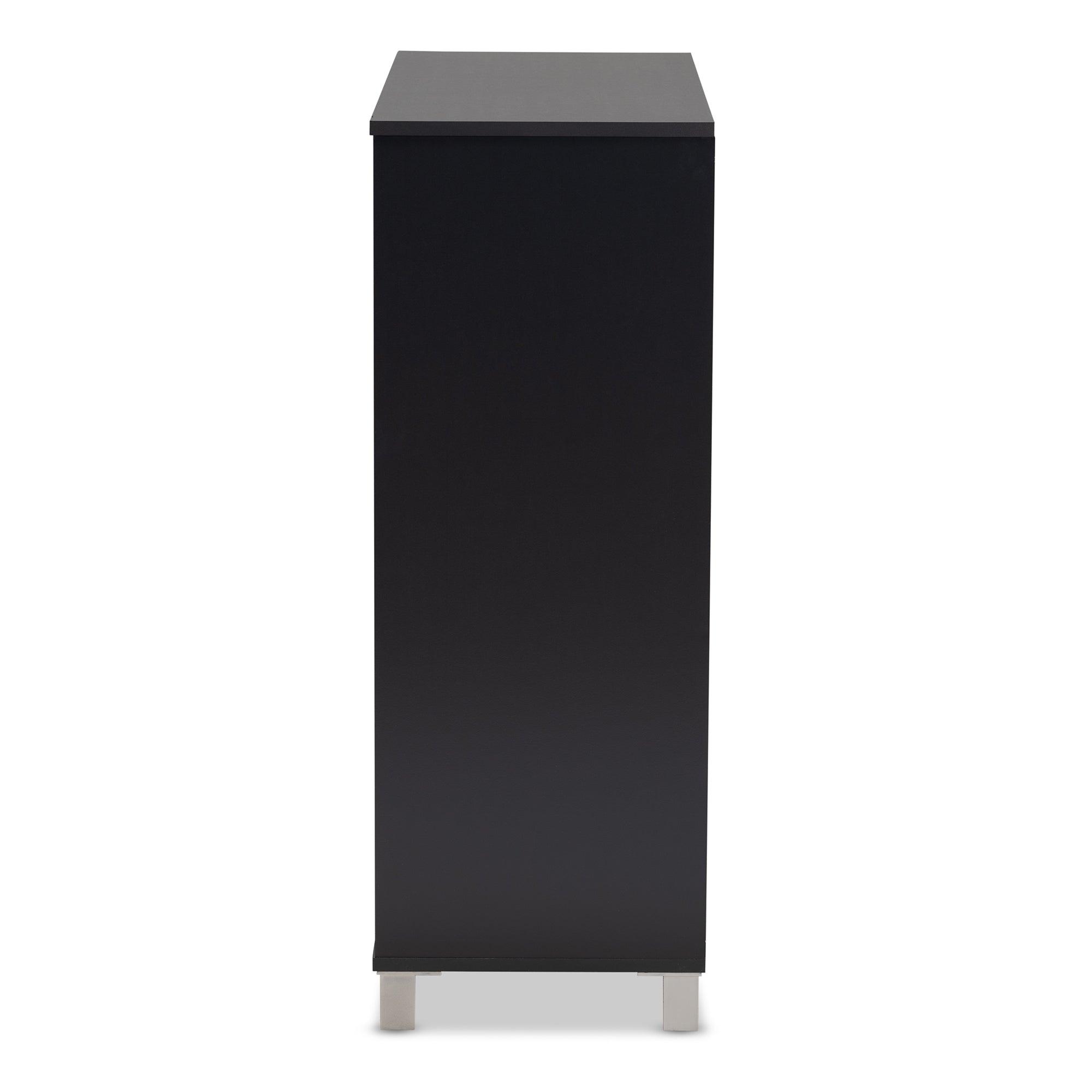 Shirley Modern and Contemporary Dark Finished 2-Door Wood Shoe Storage Cabinet with Open Shelves