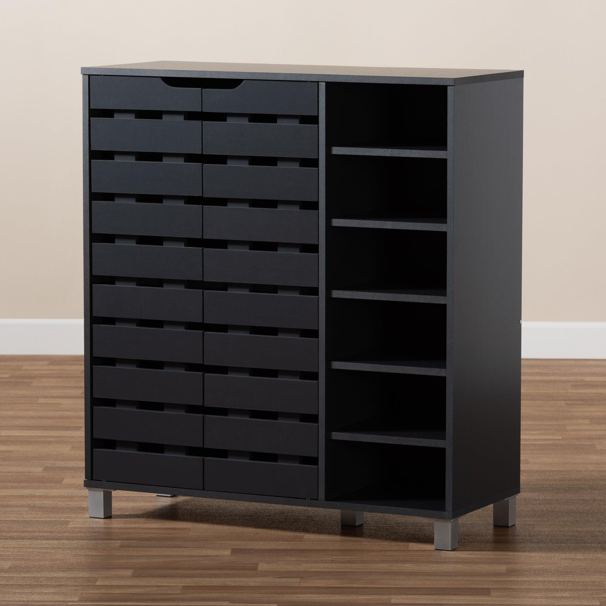 Shirley Modern and Contemporary Dark Finished 2-Door Wood Shoe Storage Cabinet with Open Shelves