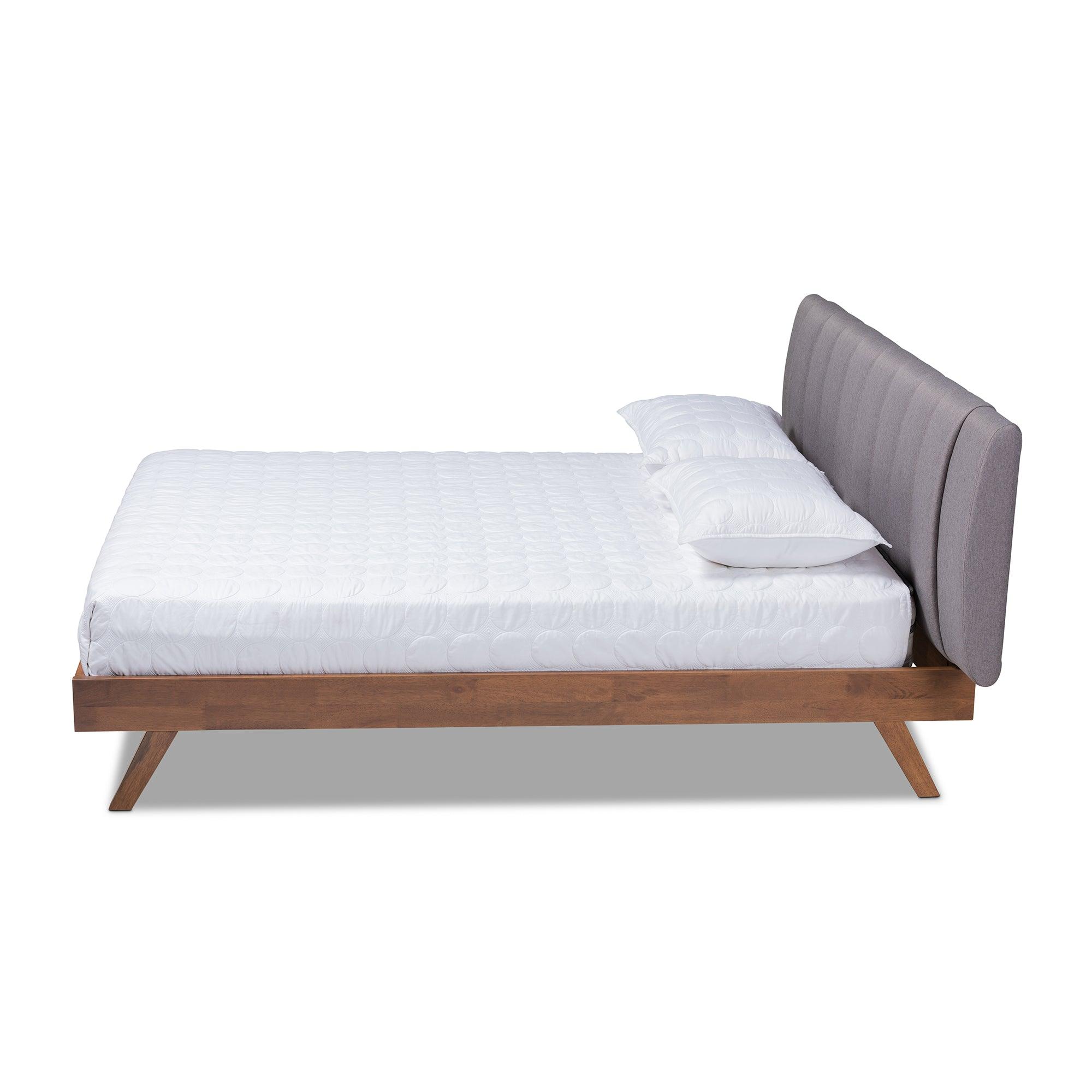 Brita Mid-Century Modern Fabric Upholstered Finished Wood Bed