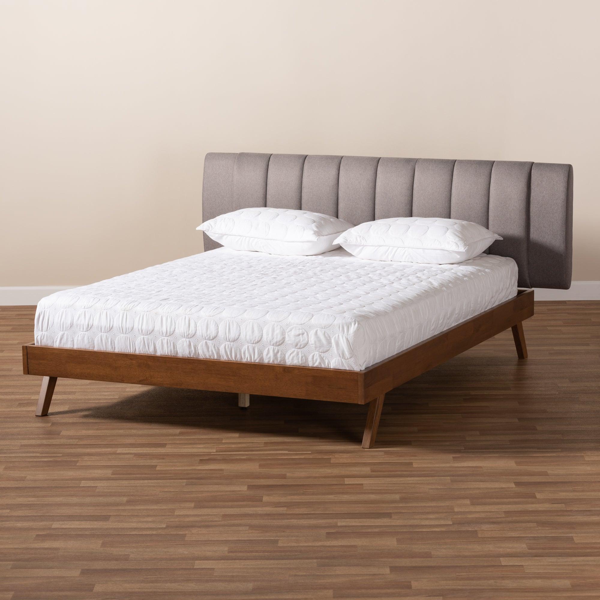 Brita Mid-Century Modern Fabric Upholstered Finished Wood Bed