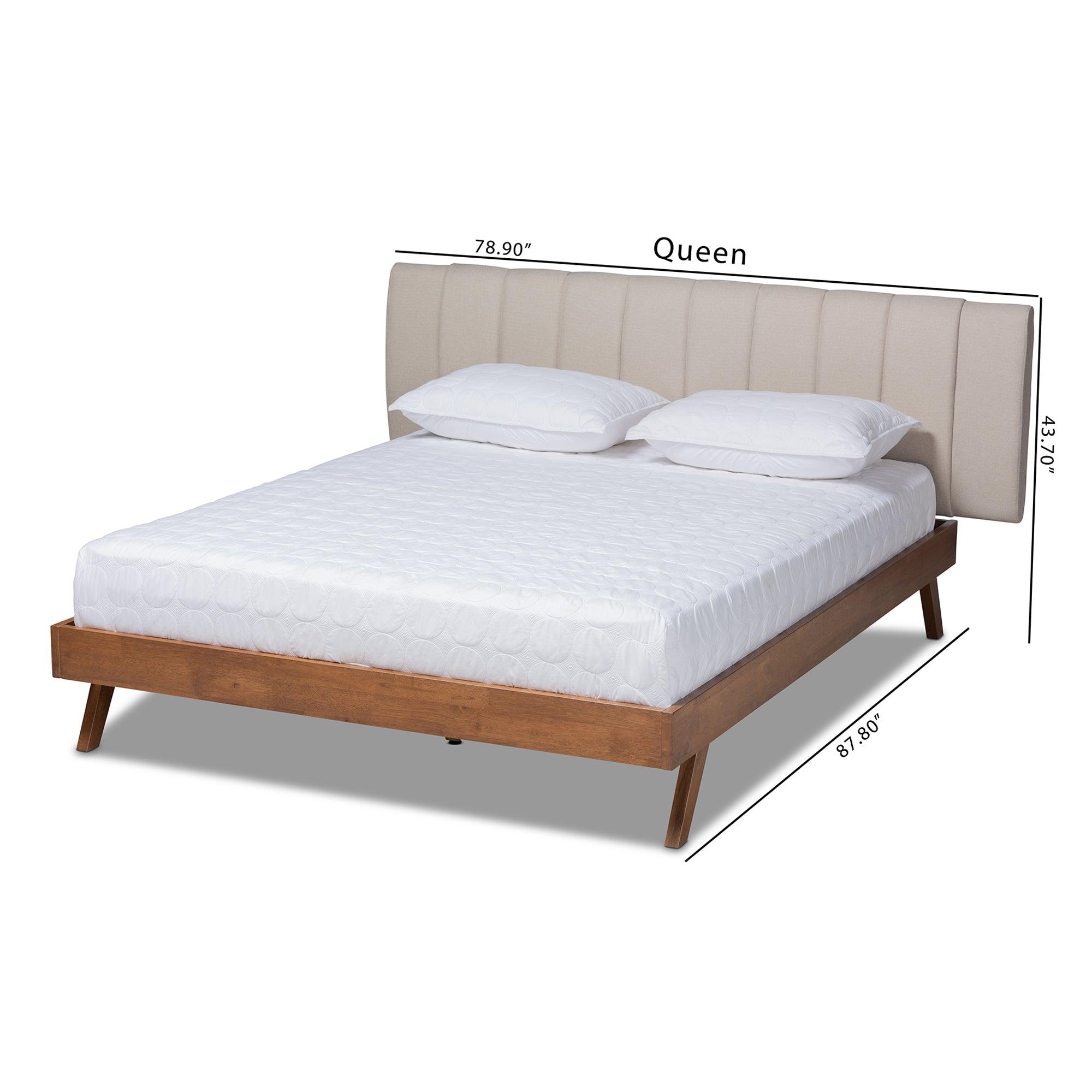 Brita Mid-Century Modern Light Fabric Upholstered Finished Wood Bed