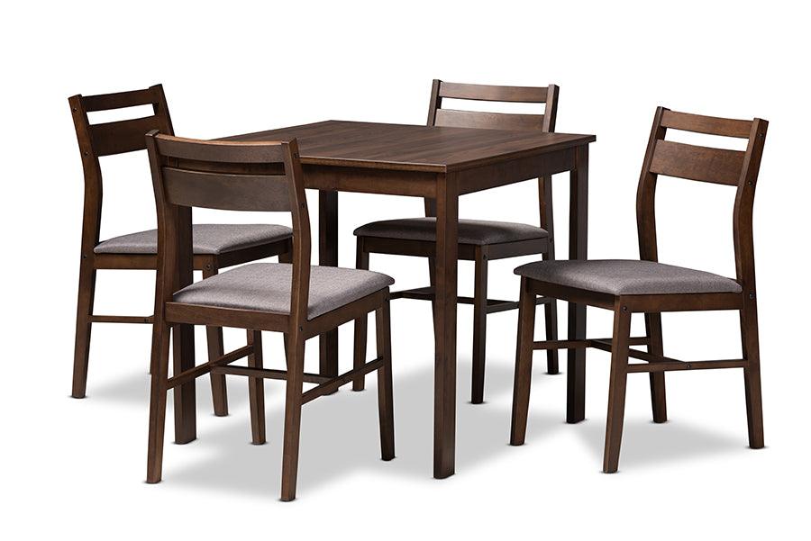 Lovy Modern and Contemporary Fabric Upholstered Dark -Finished 5-Piece Wood Dining Set