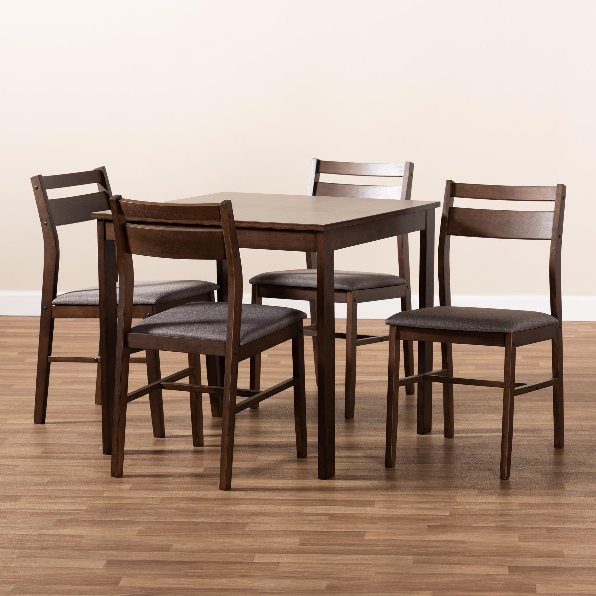 Lovy Modern and Contemporary Fabric Upholstered Dark -Finished 5-Piece Wood Dining Set