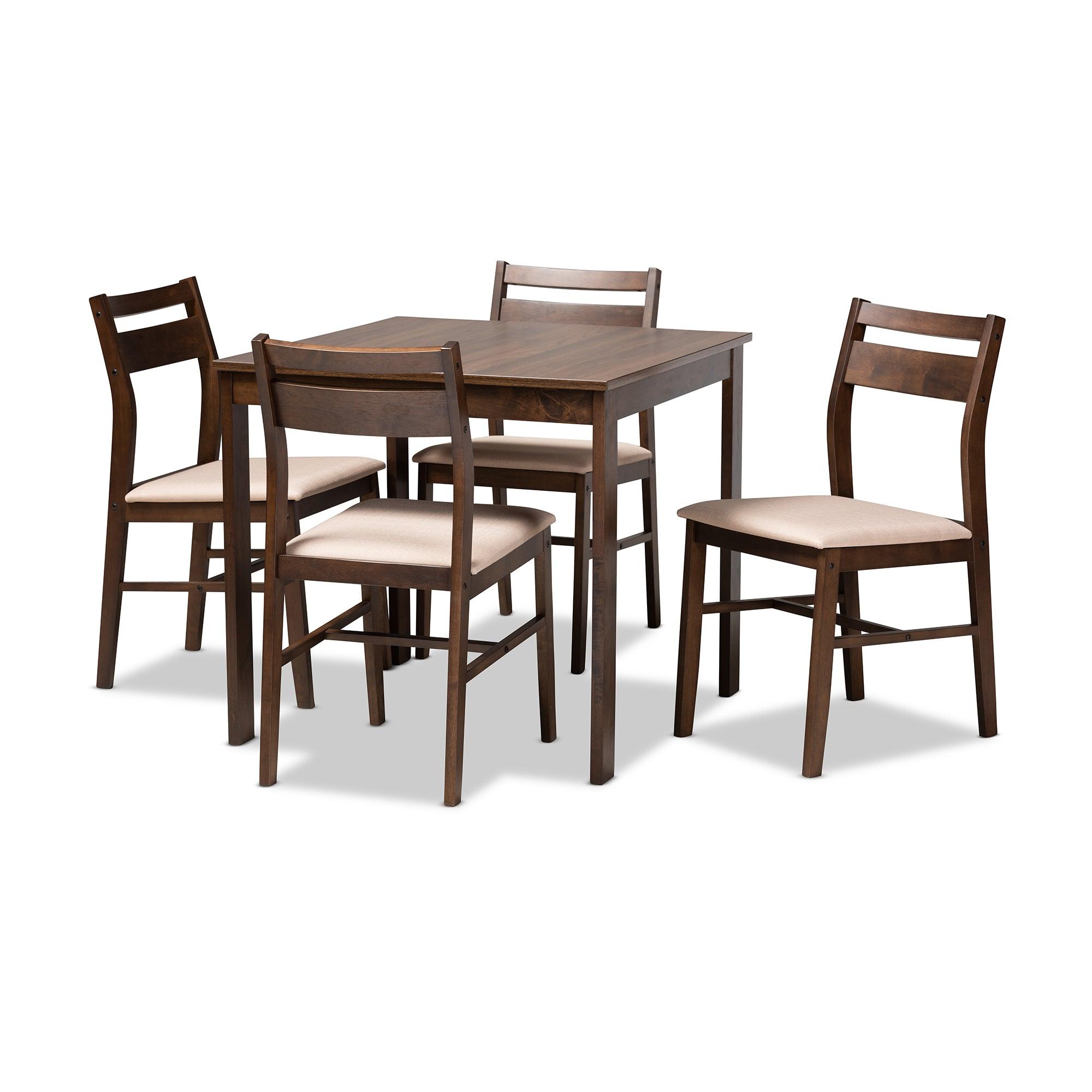 Lovy Modern and Contemporary Fabric Upholstered Dark -Finished 5-Piece Wood Dining Set