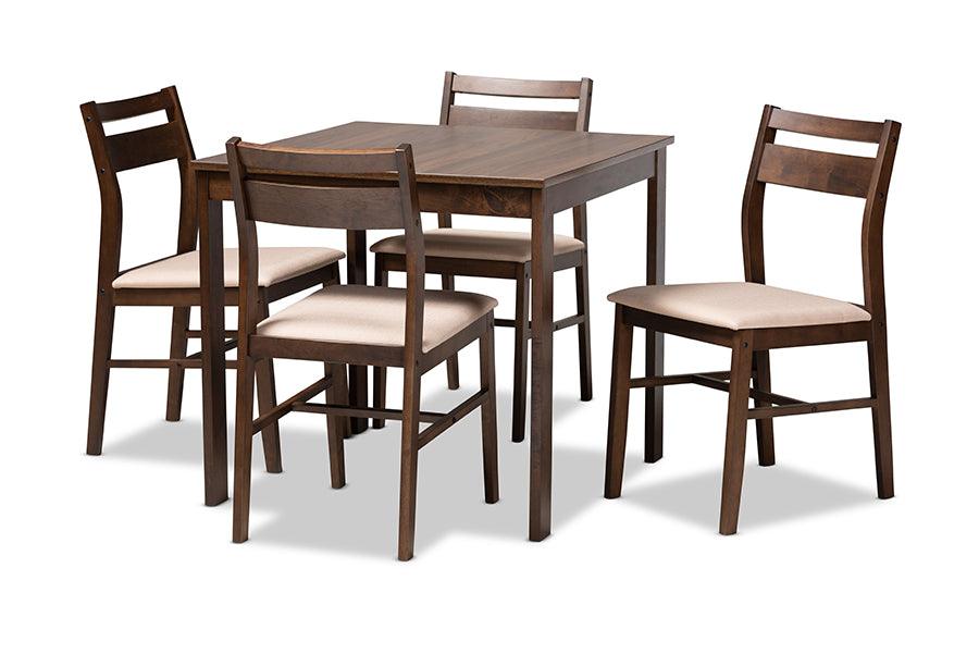 Lovy Modern and Contemporary Fabric Upholstered Dark -Finished 5-Piece Wood Dining Set