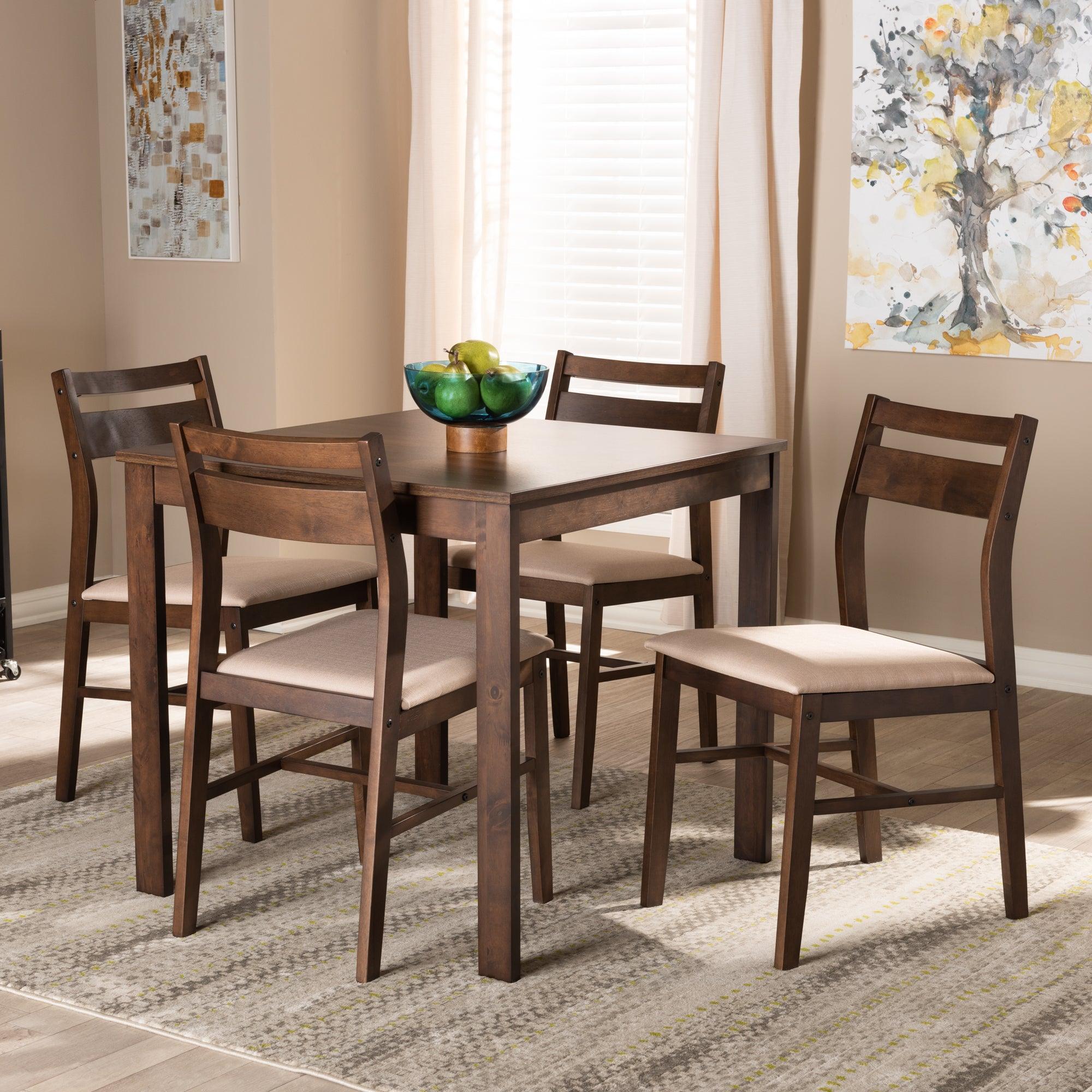 Lovy Modern and Contemporary Fabric Upholstered Dark -Finished 5-Piece Wood Dining Set