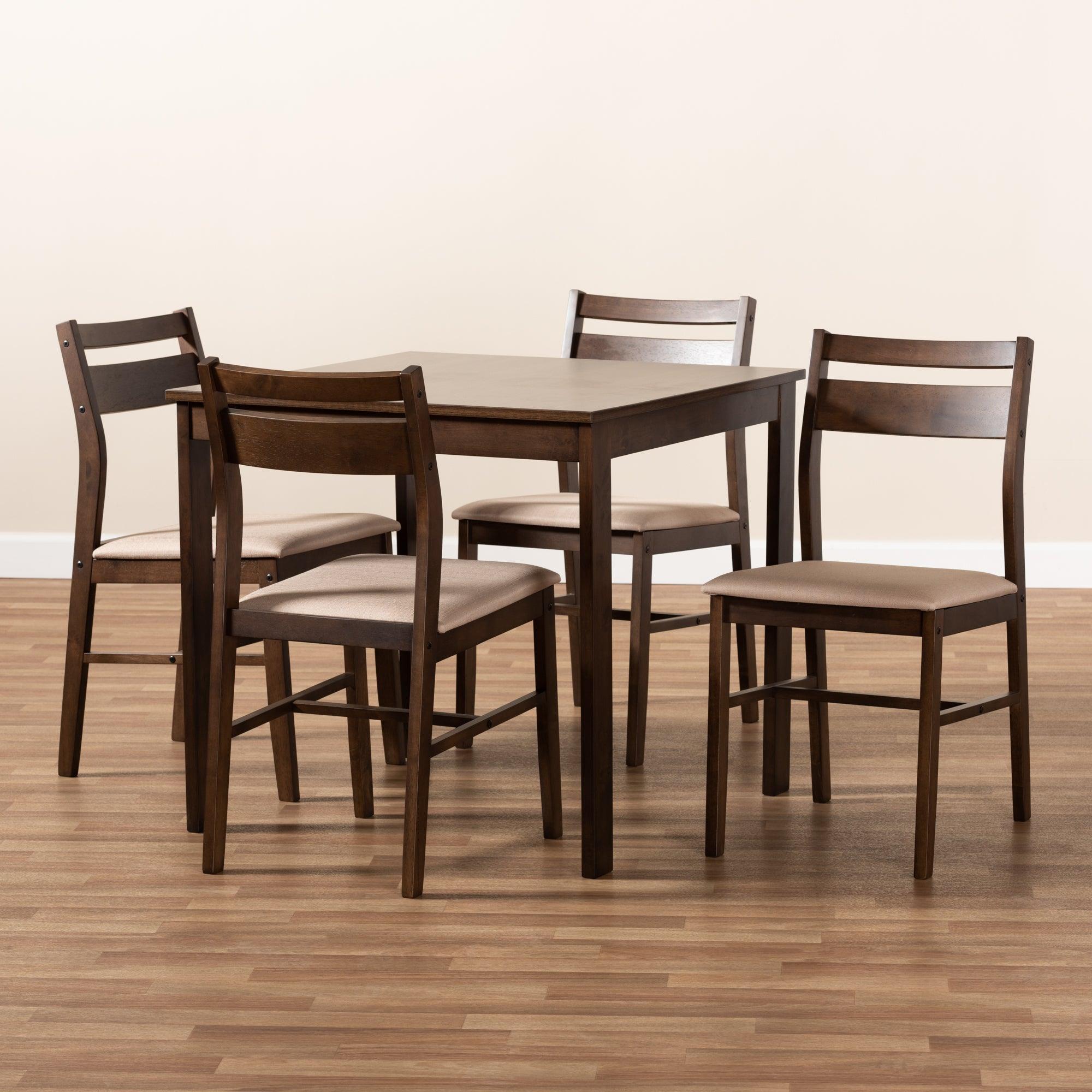 Lovy Modern and Contemporary Fabric Upholstered Dark -Finished 5-Piece Wood Dining Set