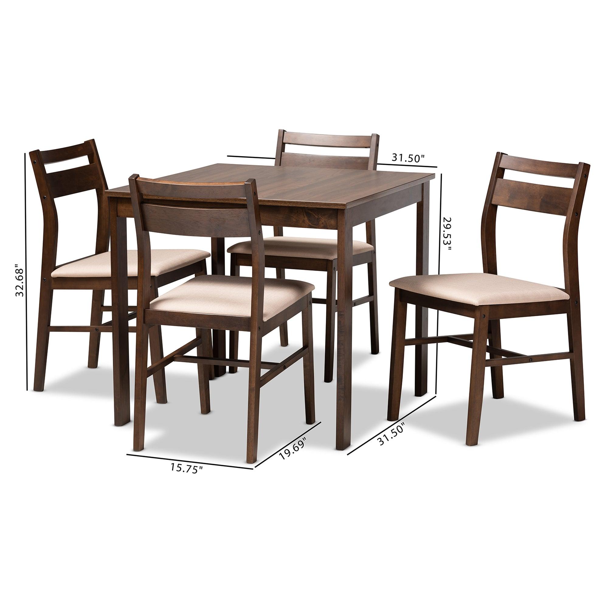 Lovy Modern and Contemporary Fabric Upholstered Dark -Finished 5-Piece Wood Dining Set