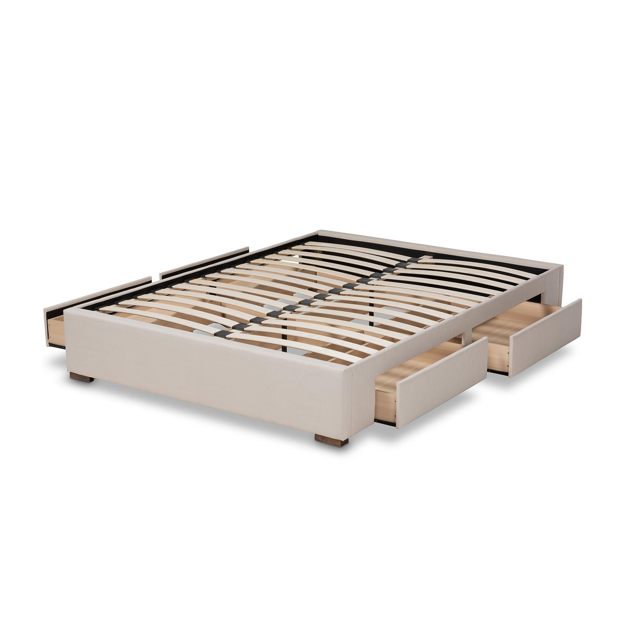 Leni Modern and Contemporary Fabric Upholstered 4-Drawer Platform Storage Bed Frame