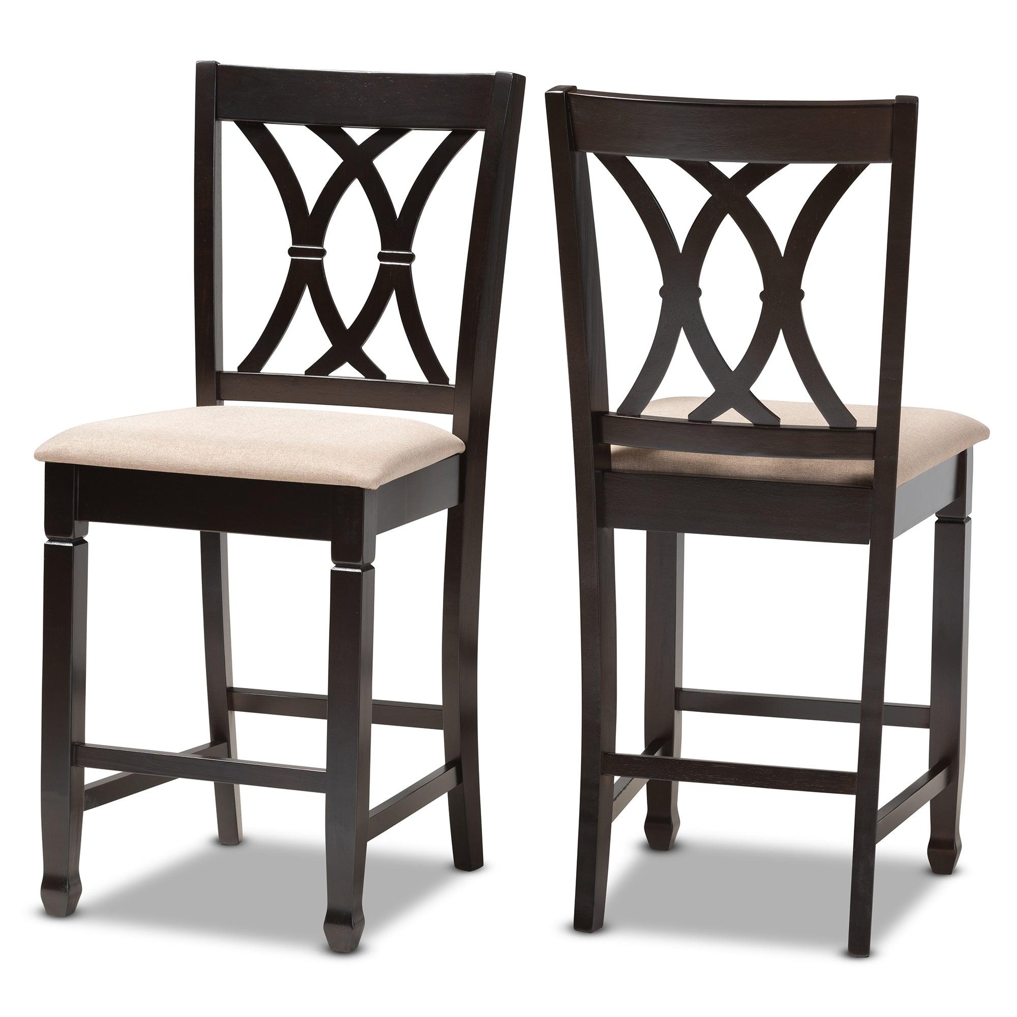 Reneau Modern and Contemporary Sand Fabric Upholstered Espresso Finished Wood Counter Height Pub Chair Set of 2