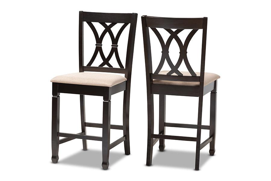 Reneau Modern and Contemporary Sand Fabric Upholstered Espresso Finished Wood Counter Height Pub Chair Set of 2