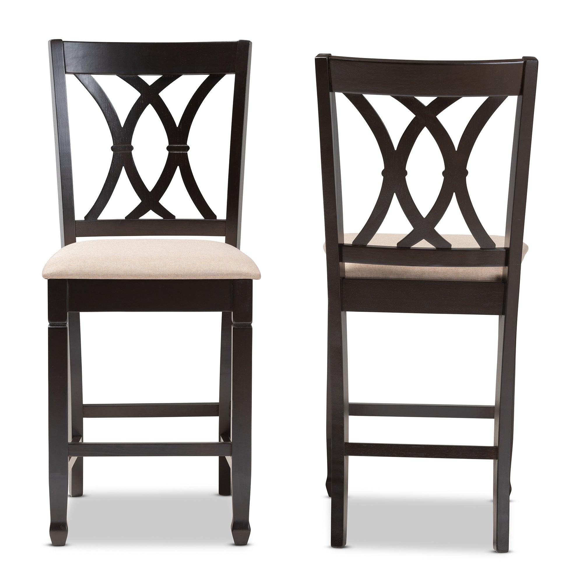 Reneau Modern and Contemporary Sand Fabric Upholstered Espresso Finished Wood Counter Height Pub Chair Set of 2