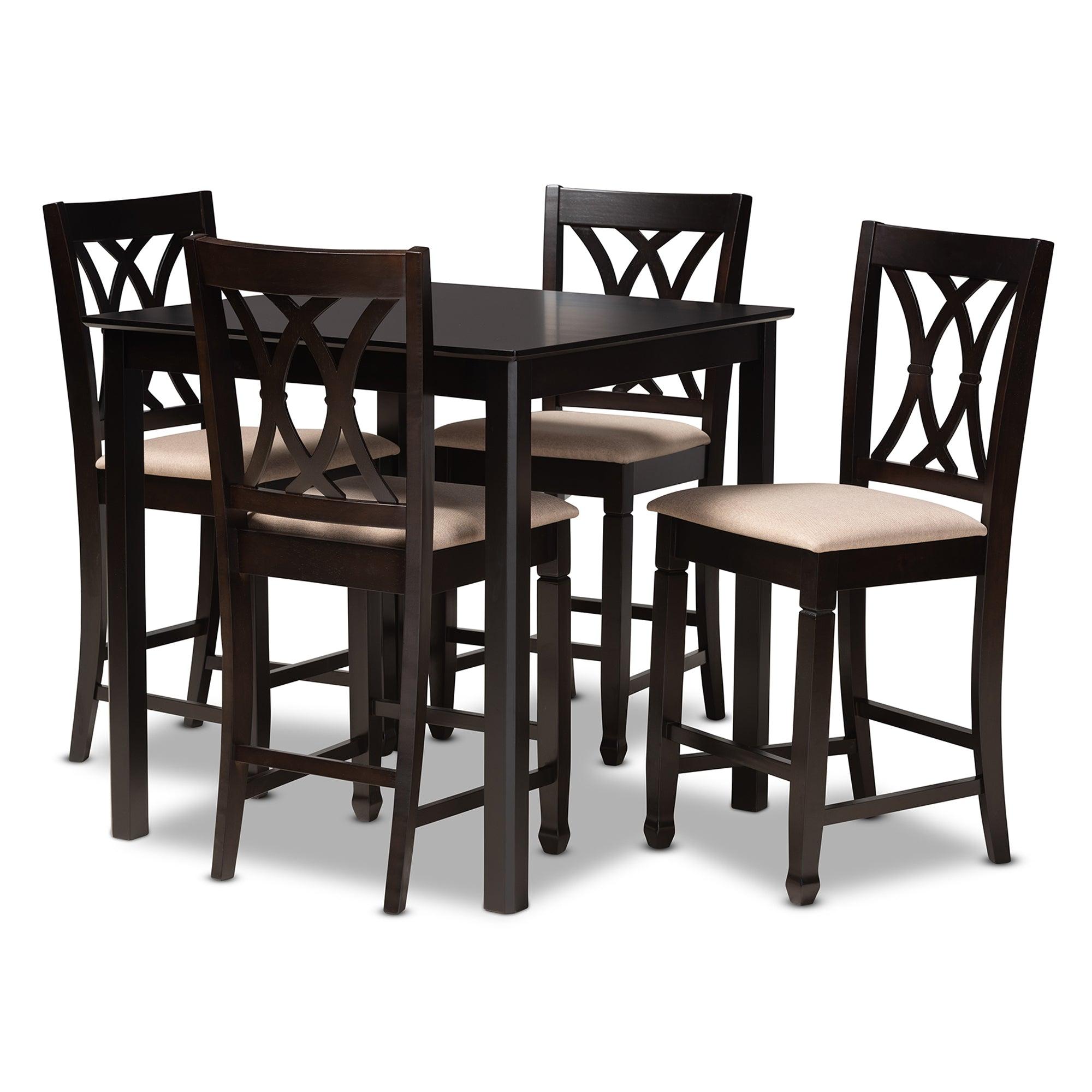 Reneau Modern and Contemporary Sand Fabric Upholstered Espresso Finished 5-Piece Wood Pub Set