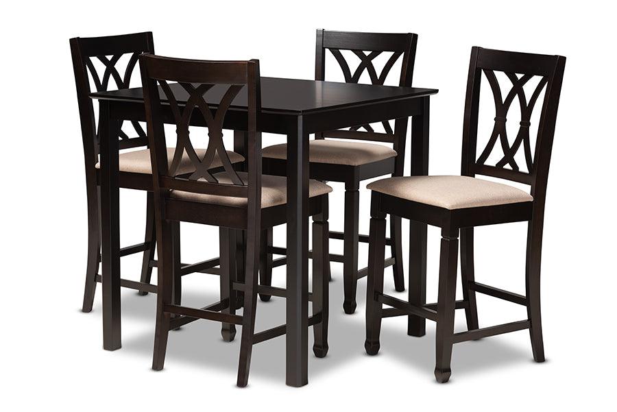 Reneau Modern and Contemporary Sand Fabric Upholstered Espresso Finished 5-Piece Wood Pub Set