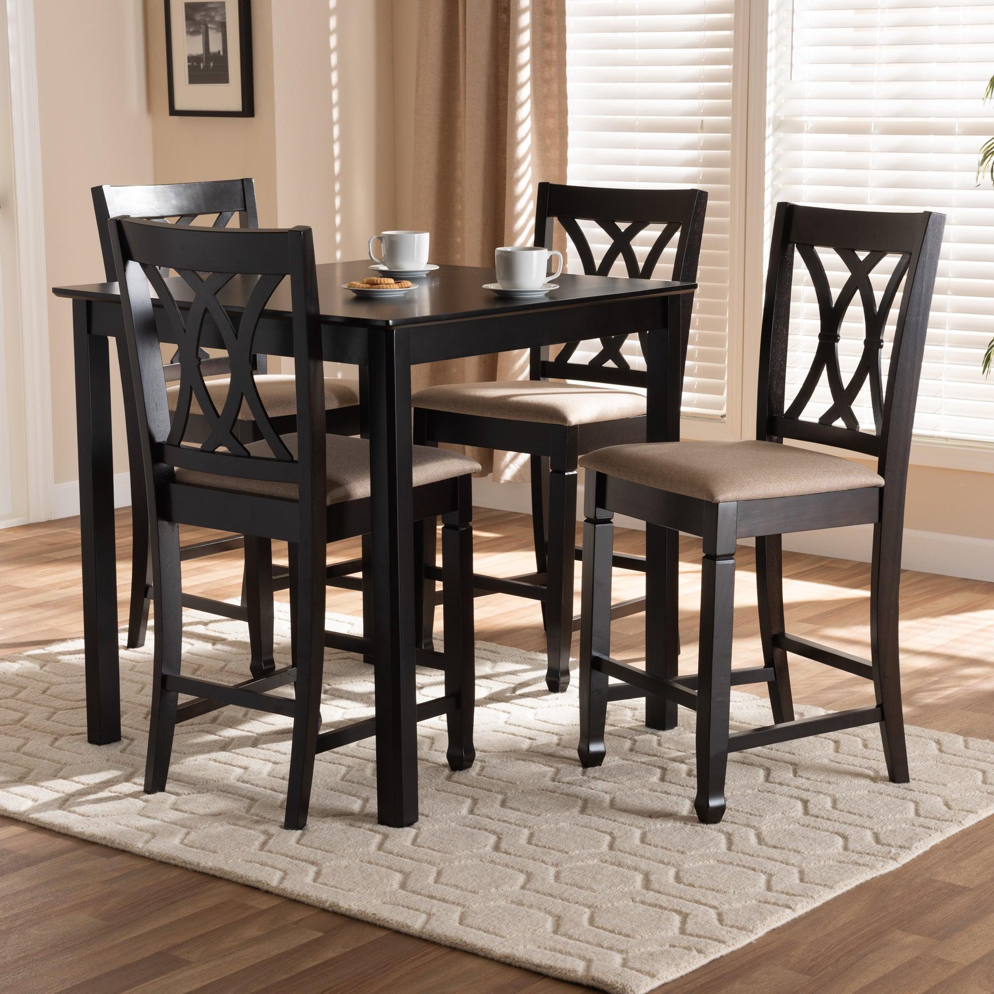 Reneau Modern and Contemporary Sand Fabric Upholstered Espresso Finished 5-Piece Wood Pub Set