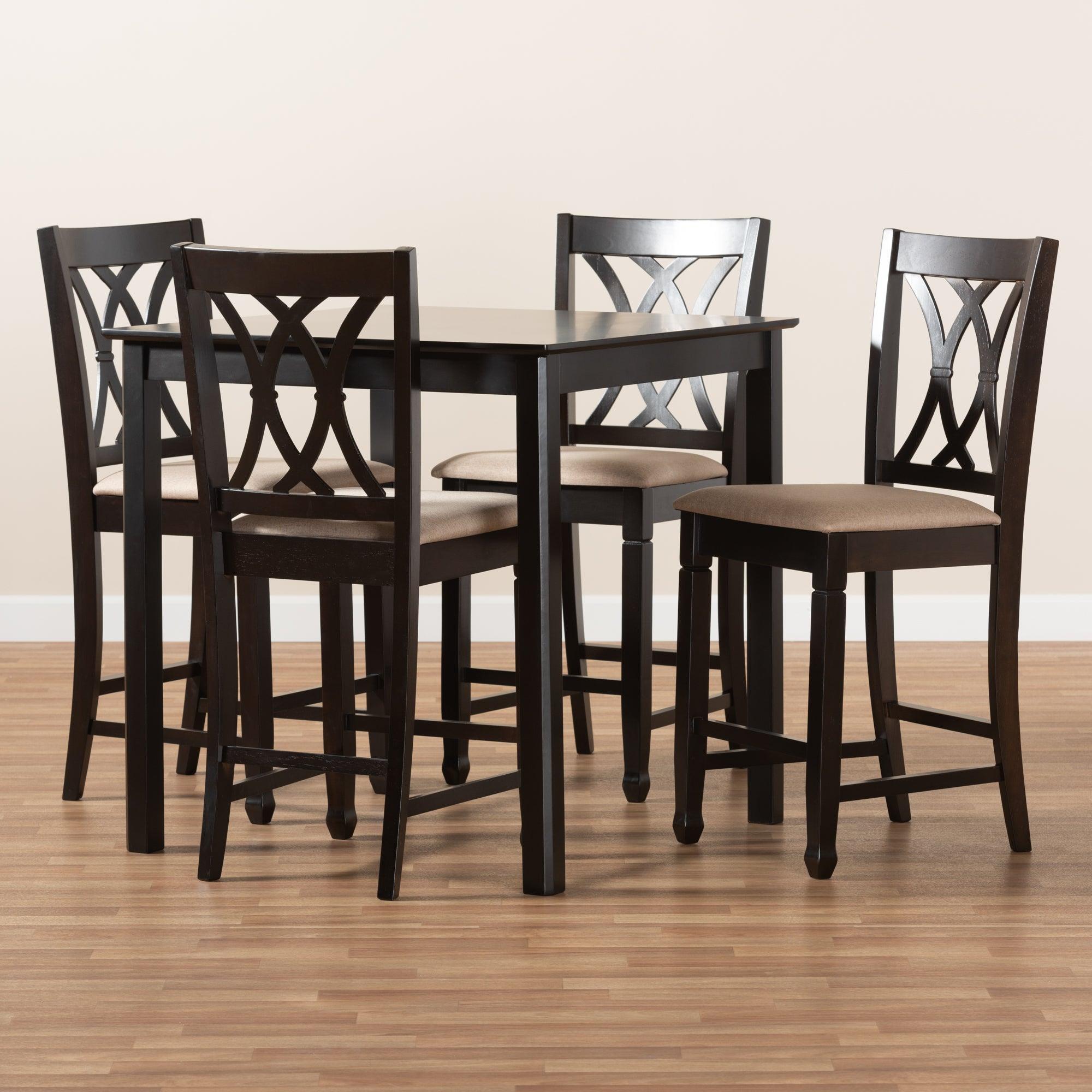 Reneau Modern and Contemporary Sand Fabric Upholstered Espresso Finished 5-Piece Wood Pub Set