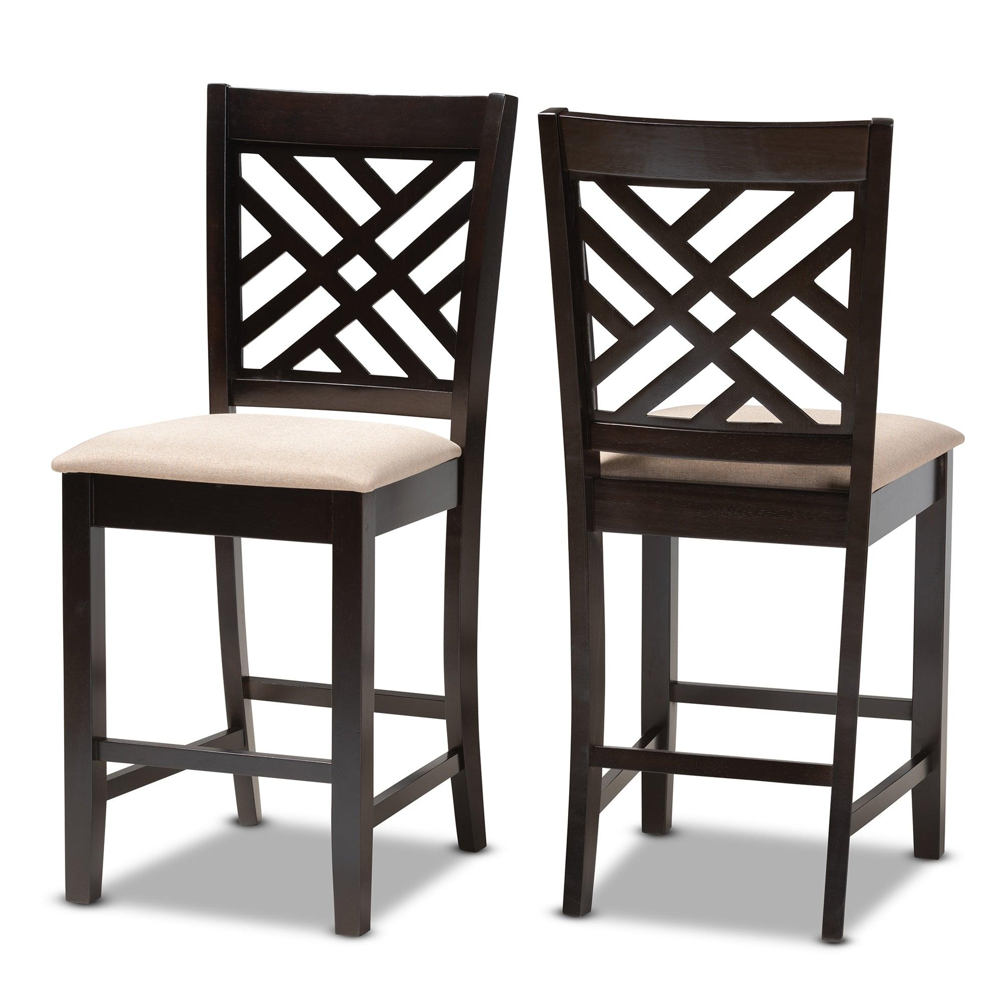 Caron Modern and Contemporary Sand Fabric Upholstered Espresso Finished Wood Counter Height 2-Piece Pub Chair Set