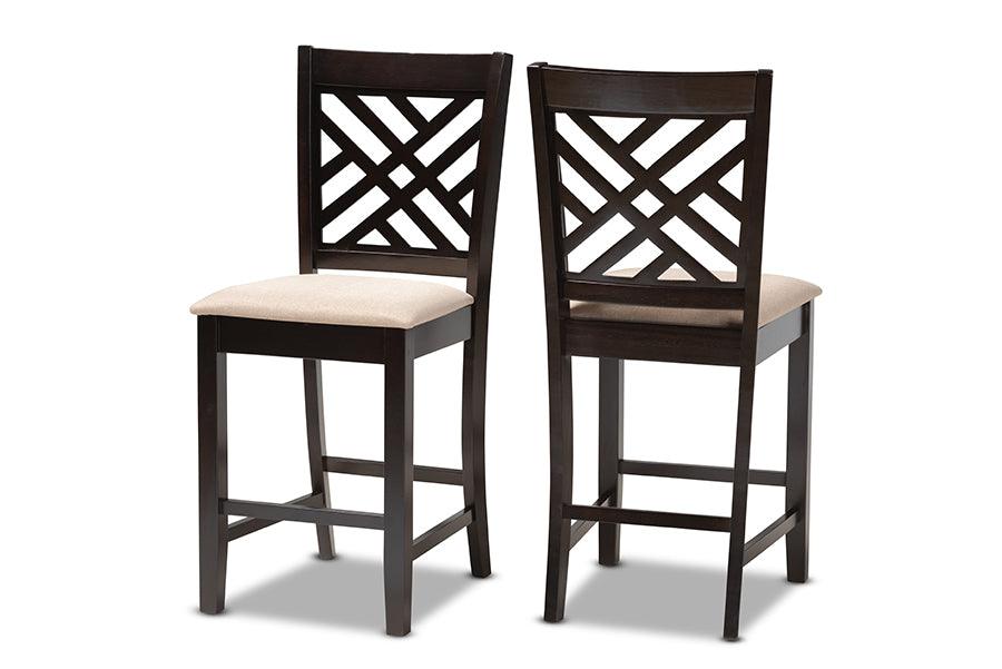 Caron Modern and Contemporary Sand Fabric Upholstered Espresso Finished Wood Counter Height 2-Piece Pub Chair Set