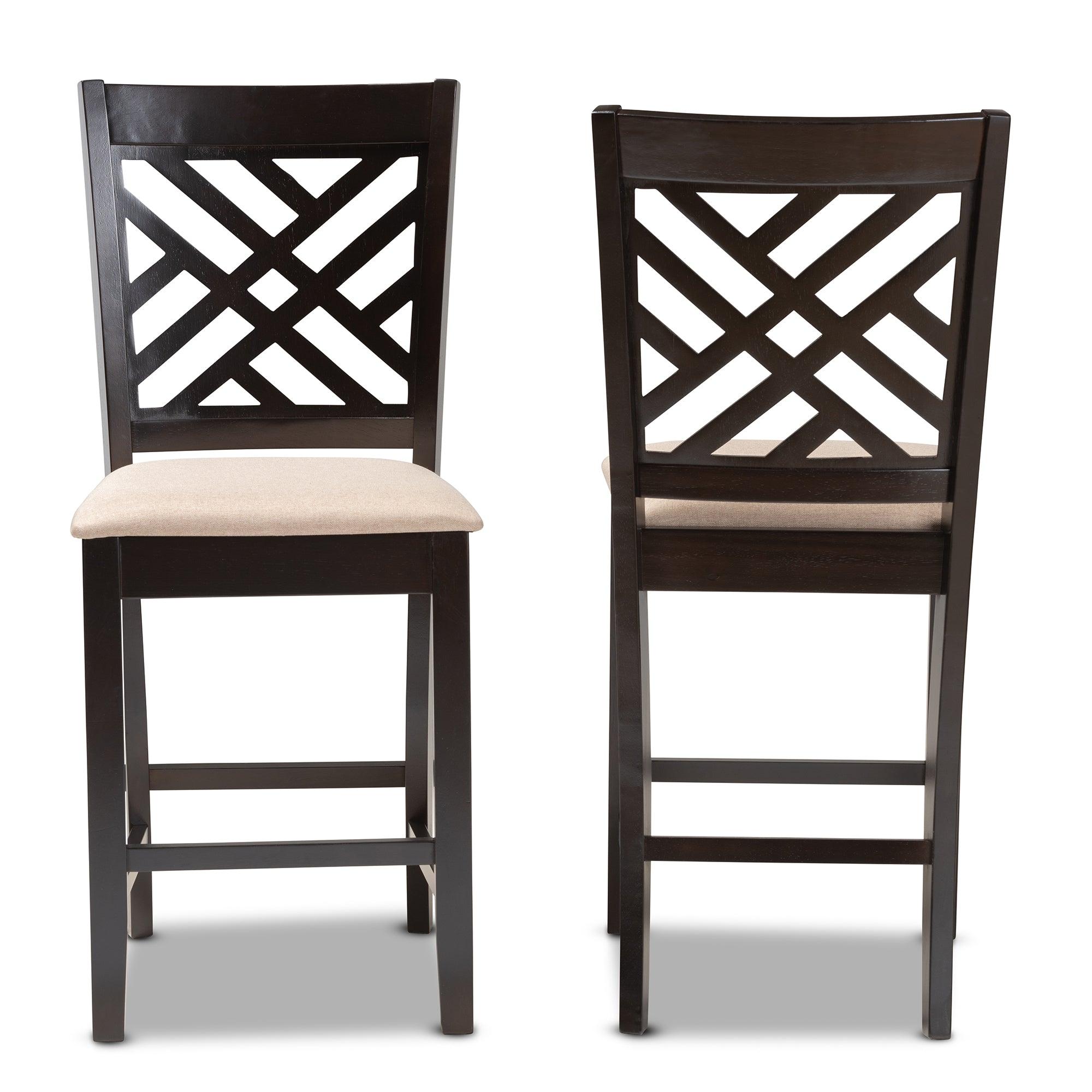 Caron Modern and Contemporary Sand Fabric Upholstered Espresso Finished Wood Counter Height 2-Piece Pub Chair Set