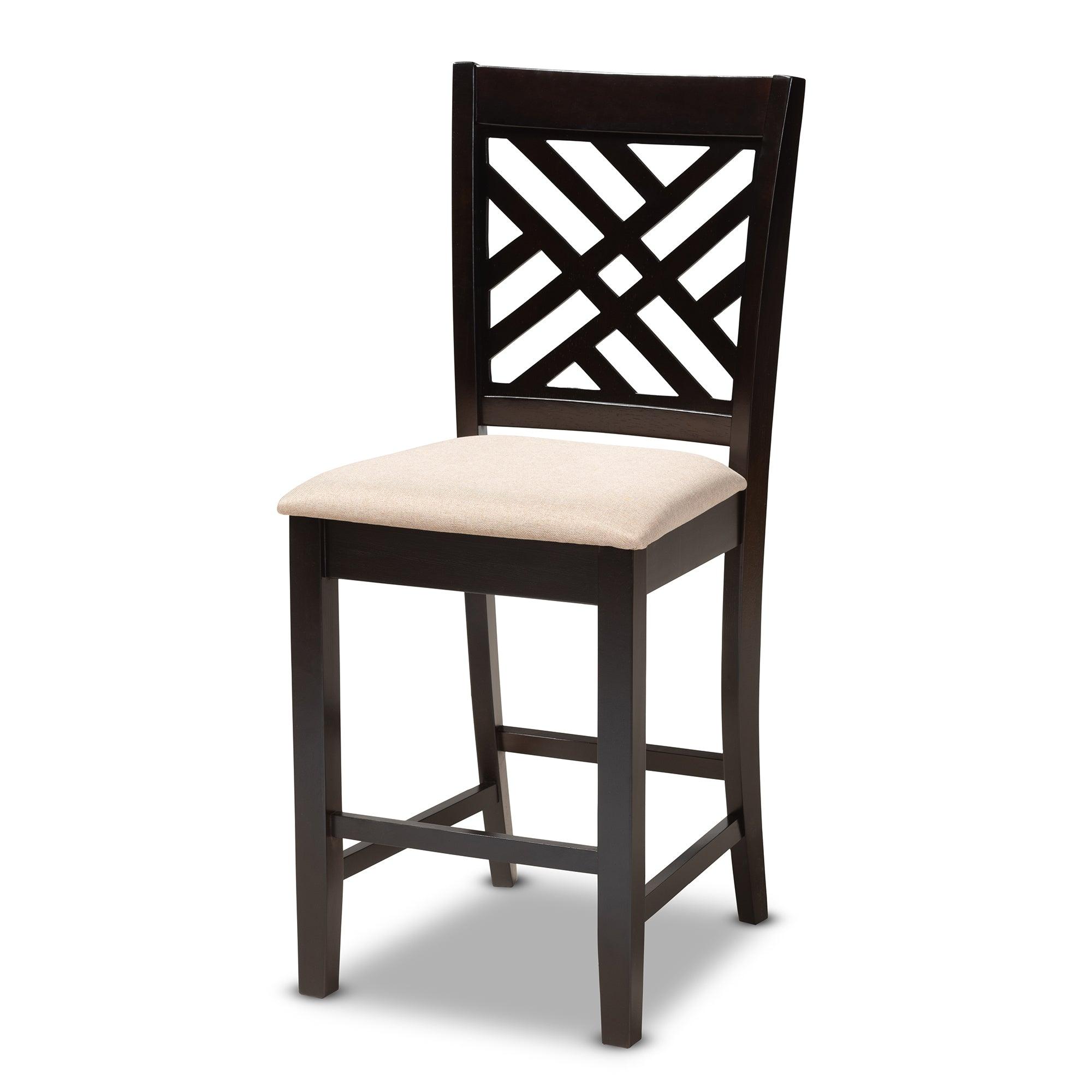 Caron Modern and Contemporary Sand Fabric Upholstered Espresso Finished 5-Piece Wood Pub Set