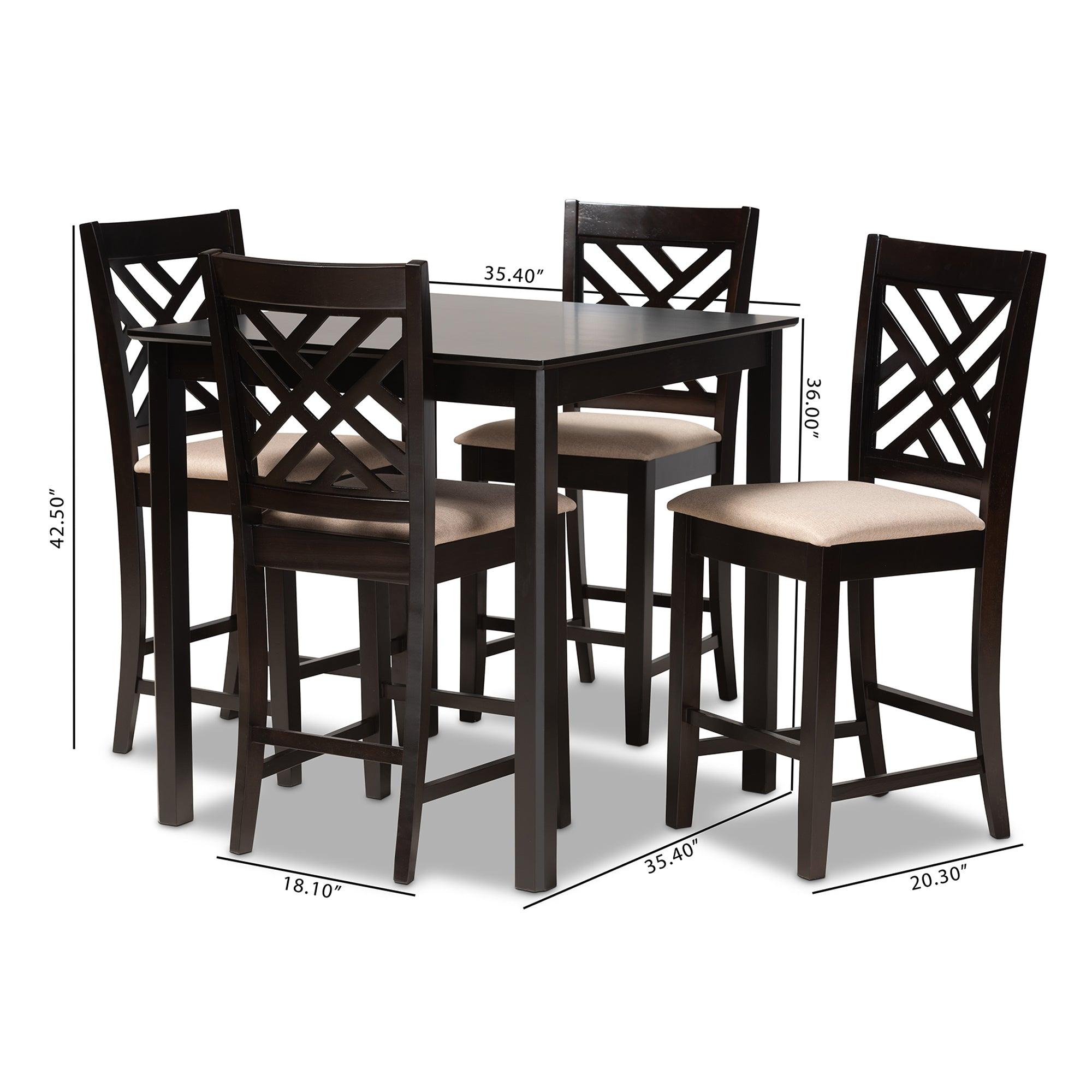 Caron Modern and Contemporary Sand Fabric Upholstered Espresso Finished 5-Piece Wood Pub Set