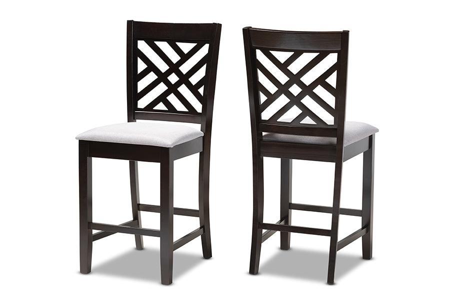 Caron Modern and Contemporary Fabric Upholstered Espresso Finished Wood Counter Height Pub Chair Set of 2