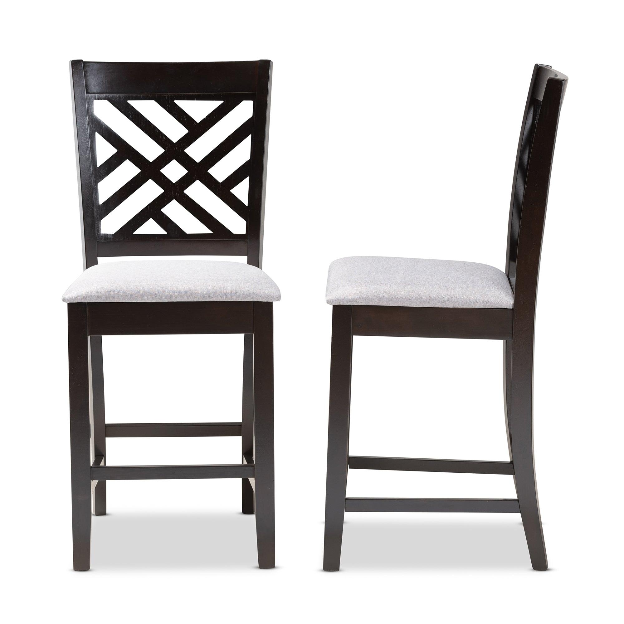 Caron Modern and Contemporary Fabric Upholstered Espresso Finished Wood Counter Height Pub Chair Set of 2