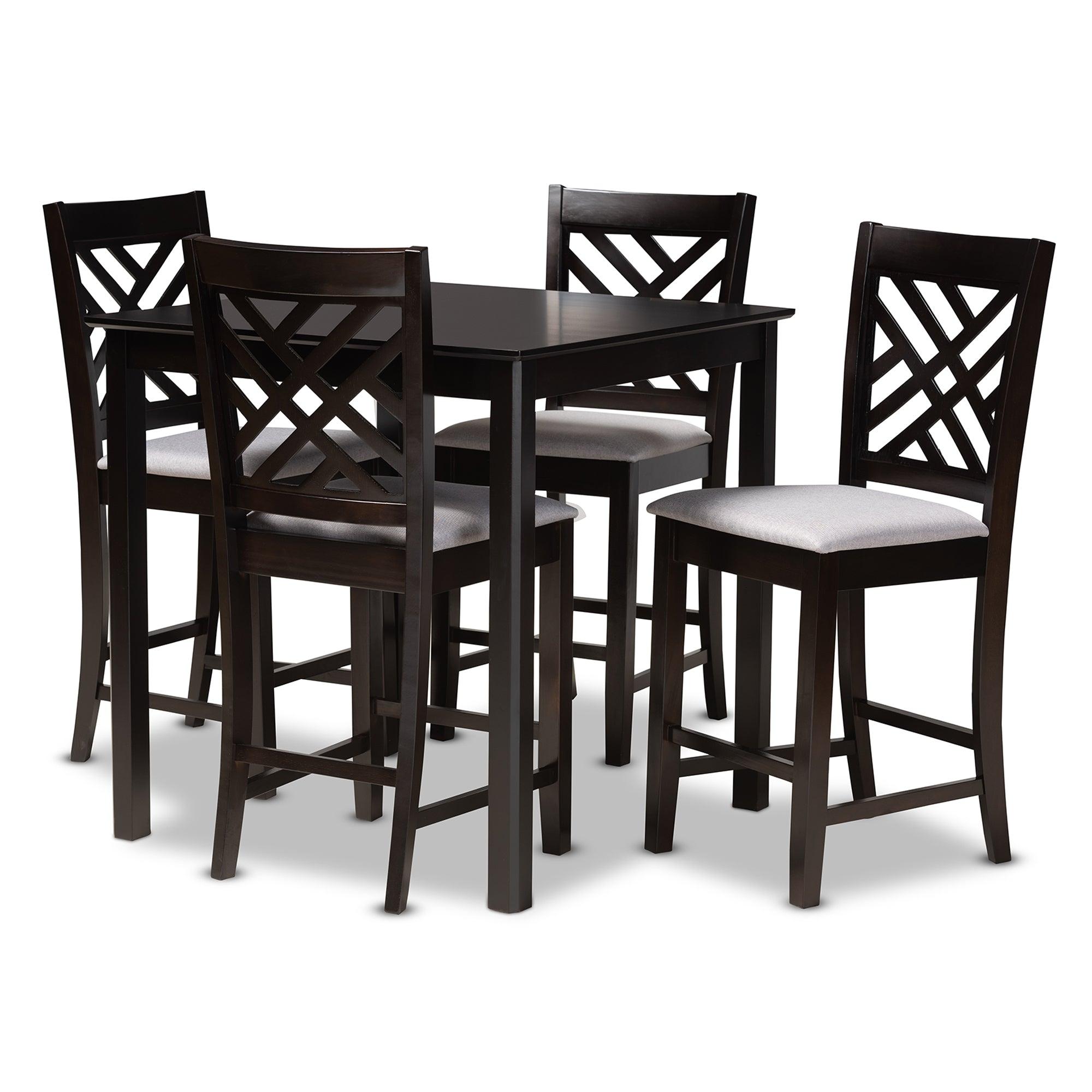 Caron Modern and Contemporary Fabric Upholstered Espresso Finished 5-Piece Wood Pub Set