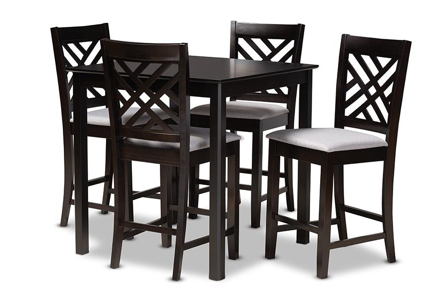 Caron Modern and Contemporary Fabric Upholstered Espresso Finished 5-Piece Wood Pub Set