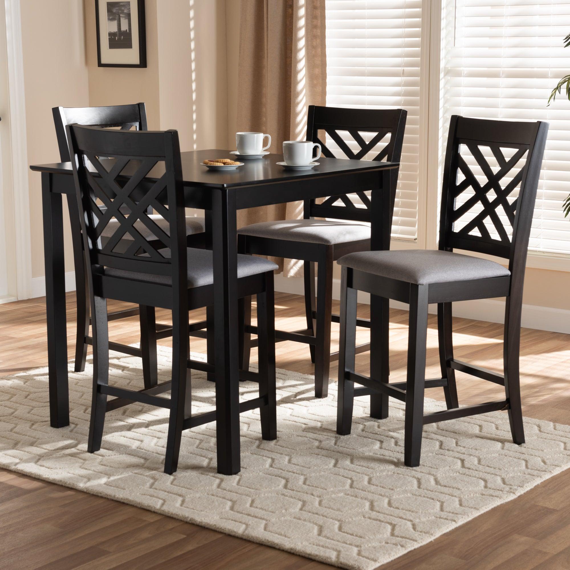 Caron Modern and Contemporary Fabric Upholstered Espresso Finished 5-Piece Wood Pub Set