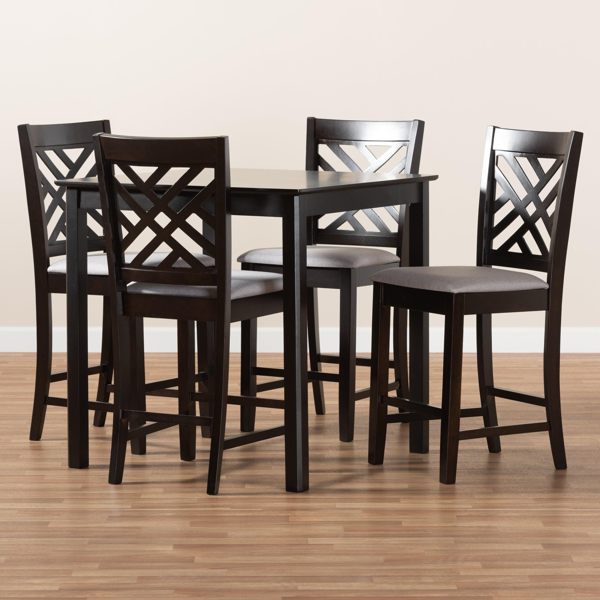 Caron Modern and Contemporary Fabric Upholstered Espresso Finished 5-Piece Wood Pub Set