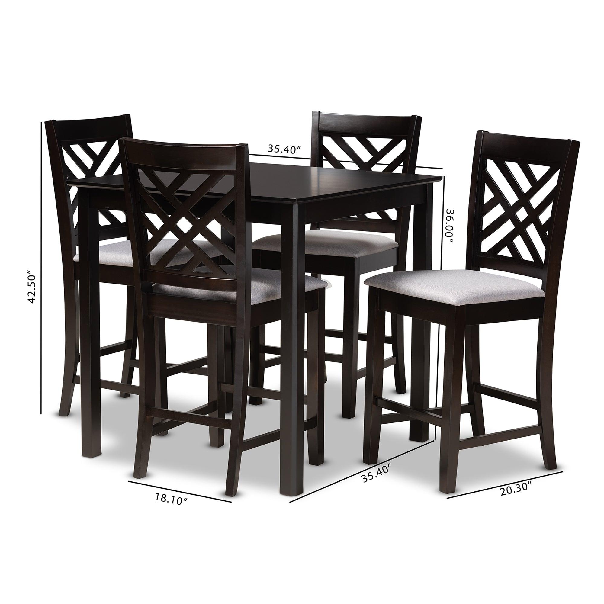 Caron Modern and Contemporary Fabric Upholstered Espresso Finished 5-Piece Wood Pub Set