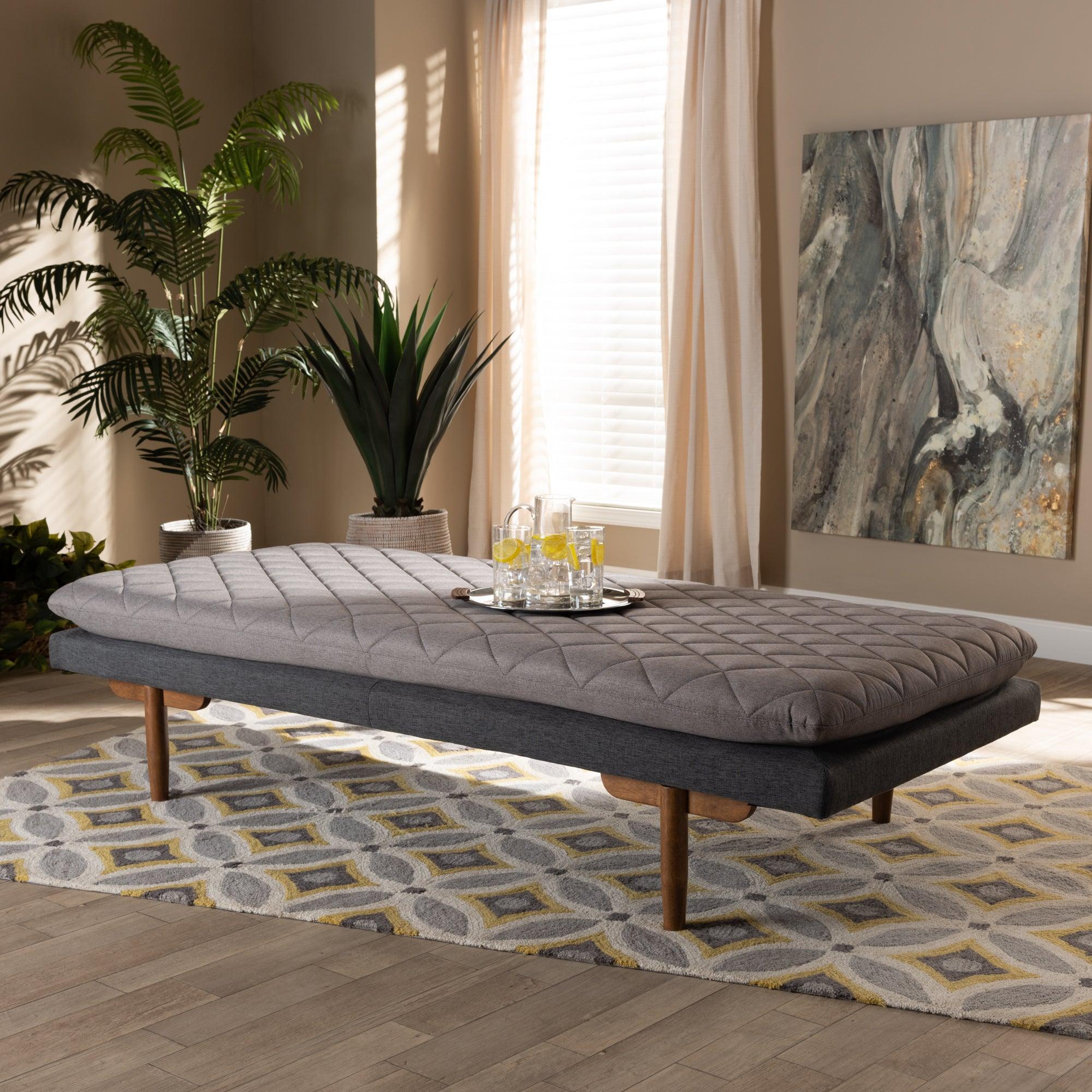 Marit Mid-Century Modern Two-Tone Fabric Upholstered Finished Wood Daybed