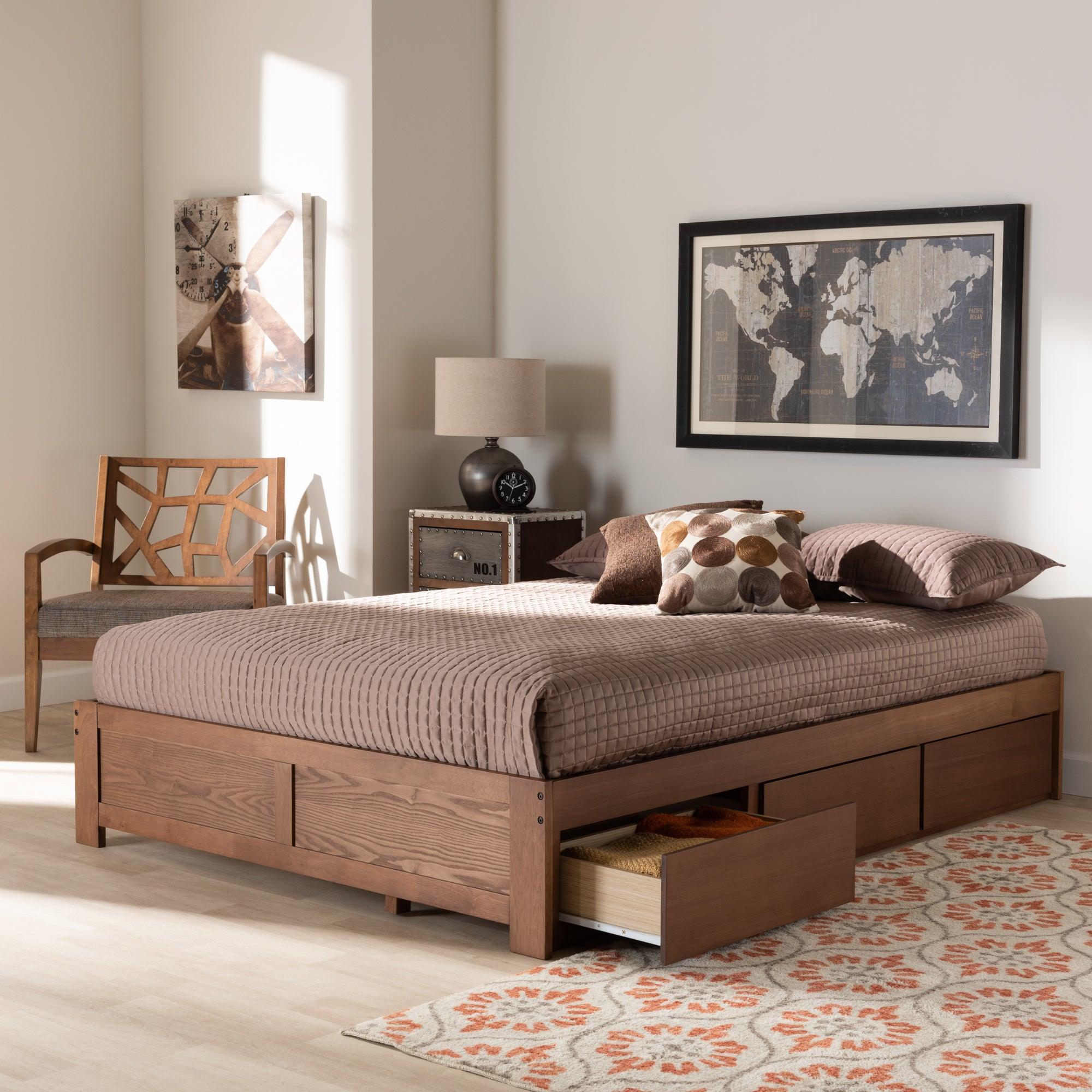 Wren Modern and Contemporary Finished 3-Drawer Platform Storage Bed Frame