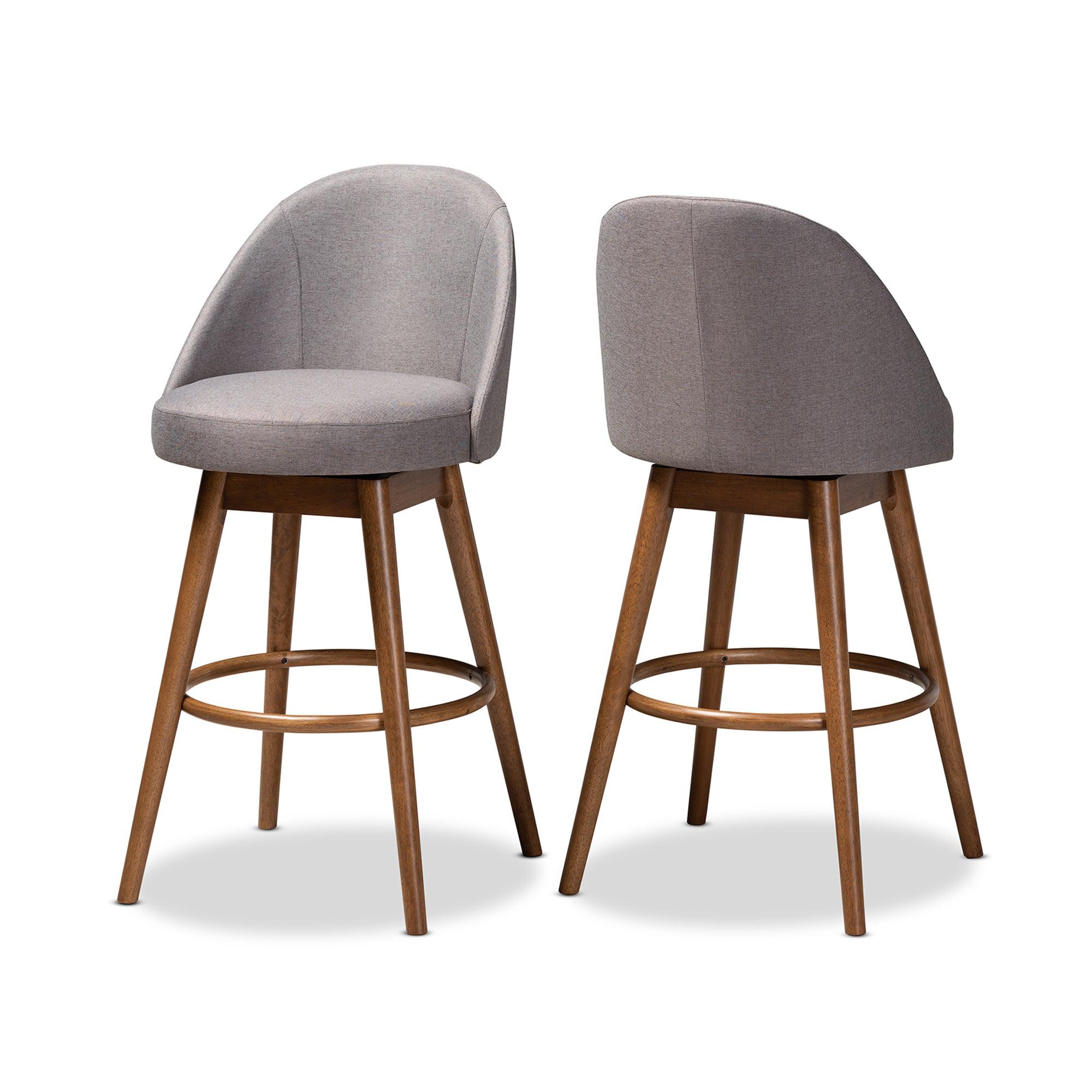 Carra Mid-Century Modern Fabric Upholstered -Finished Wood Swivel Bar Stool Set of 2